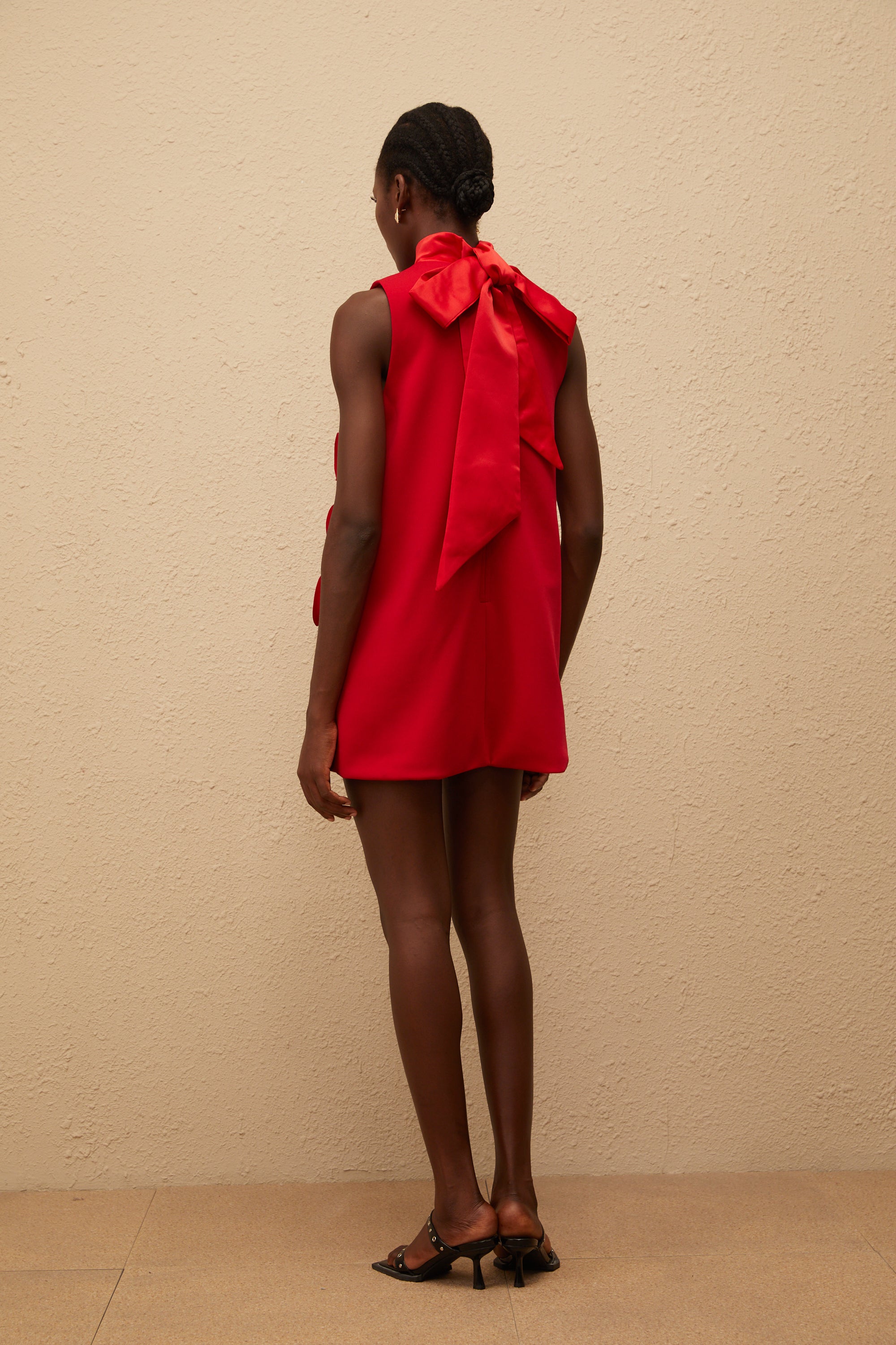Ysandre Red Rose Appliqué Mini Dress