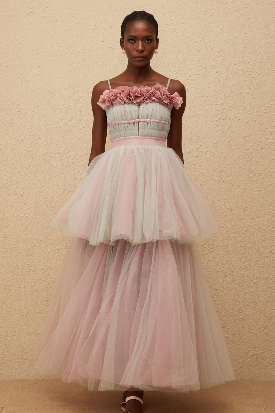 Hermione Grey 3D Petal Tulle Maxi Dress (Final Sale-US Only)
