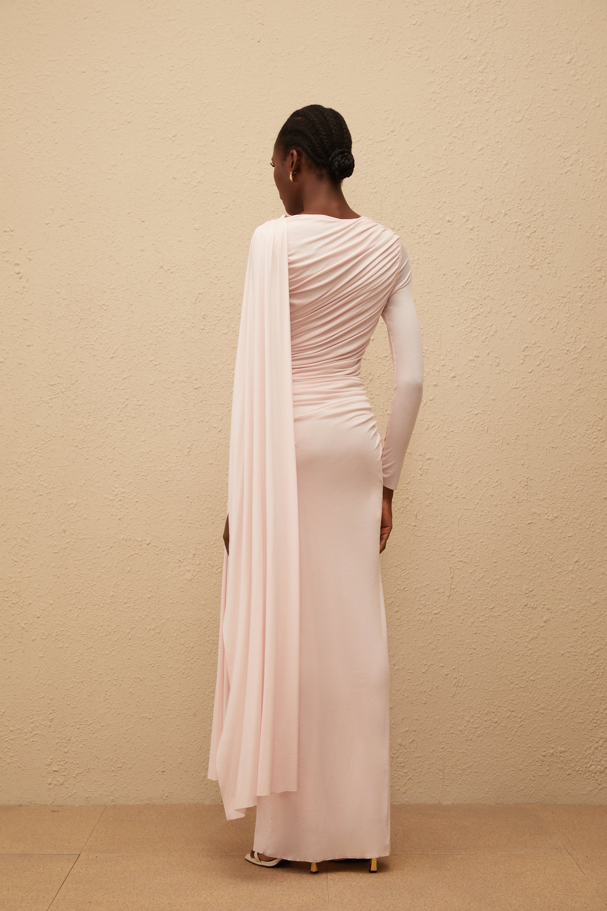 Paloma Pink Asymmetrical Ruched Knit Maxi Dress