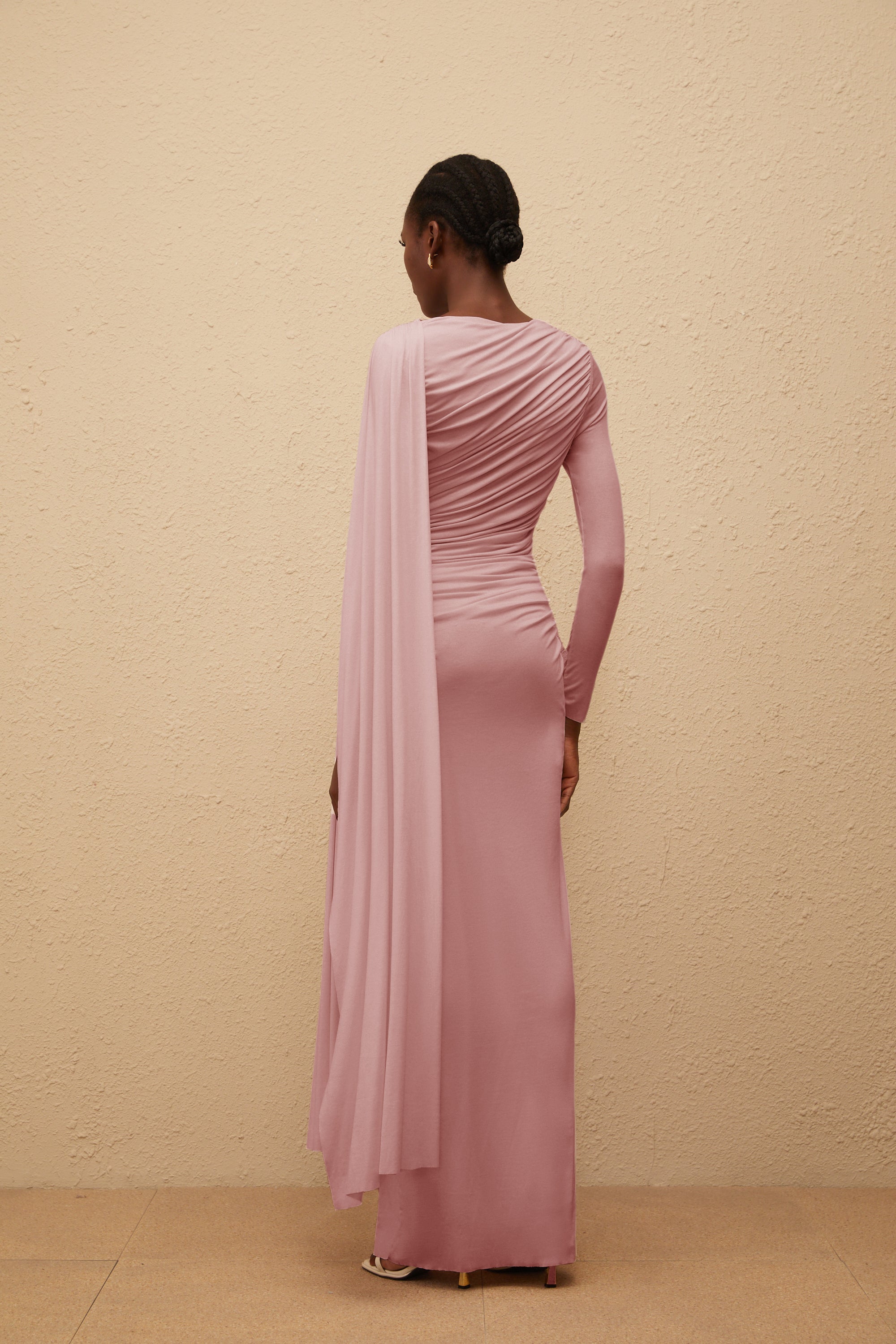 Paloma Pink Asymmetrical Ruched Knit Maxi Dress (Final Sale)