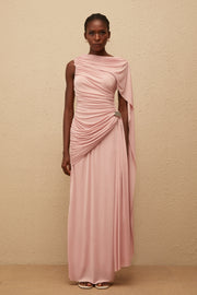 Paloma Pink Sleeveless Asymmetrical Ruched Knit Maxi Dress (Final Sale-US Only)