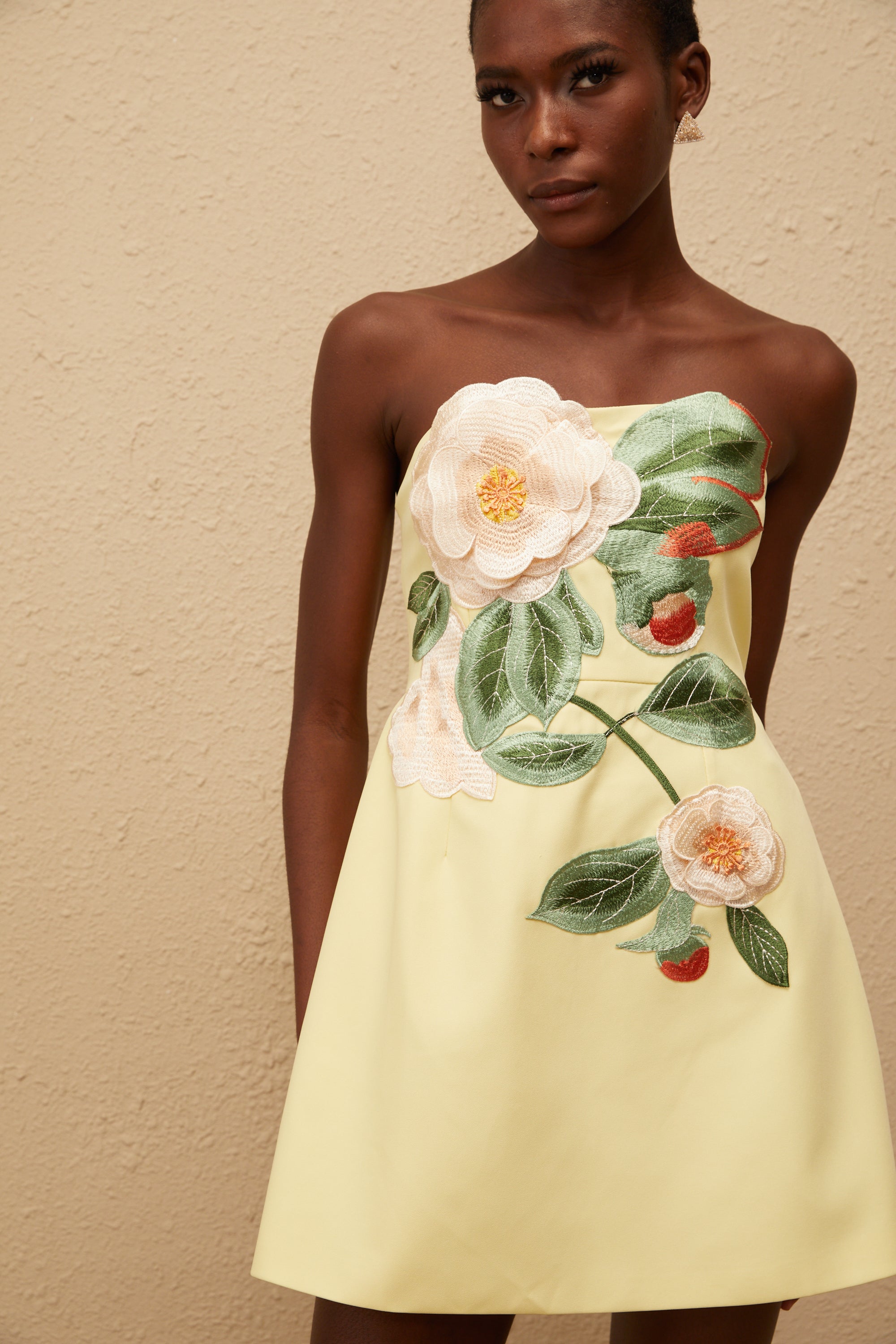 Abigail Yellow Floral Embroidered Mini Dress (Final Sale-US Only)