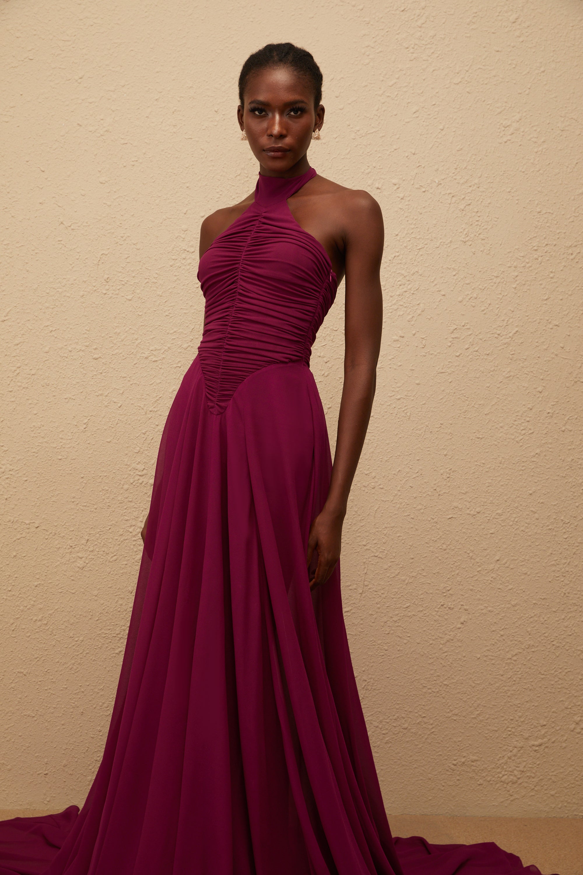 Kerstin Purple Train Design Ruched Maxi Dress (Final Sale)