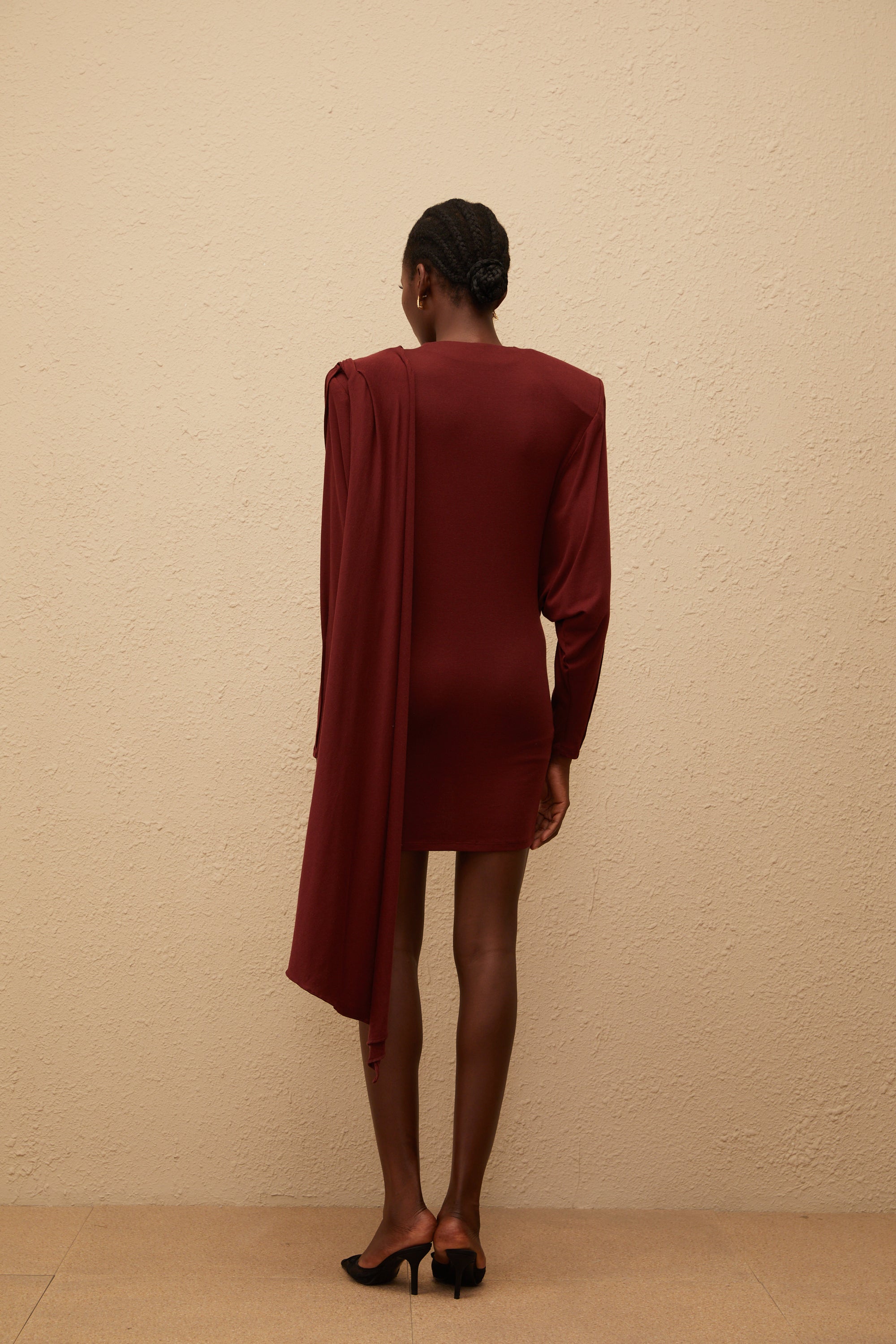 Garance Maroon Asymmetrical Knit Mini Dress (Final Sale-US Only)