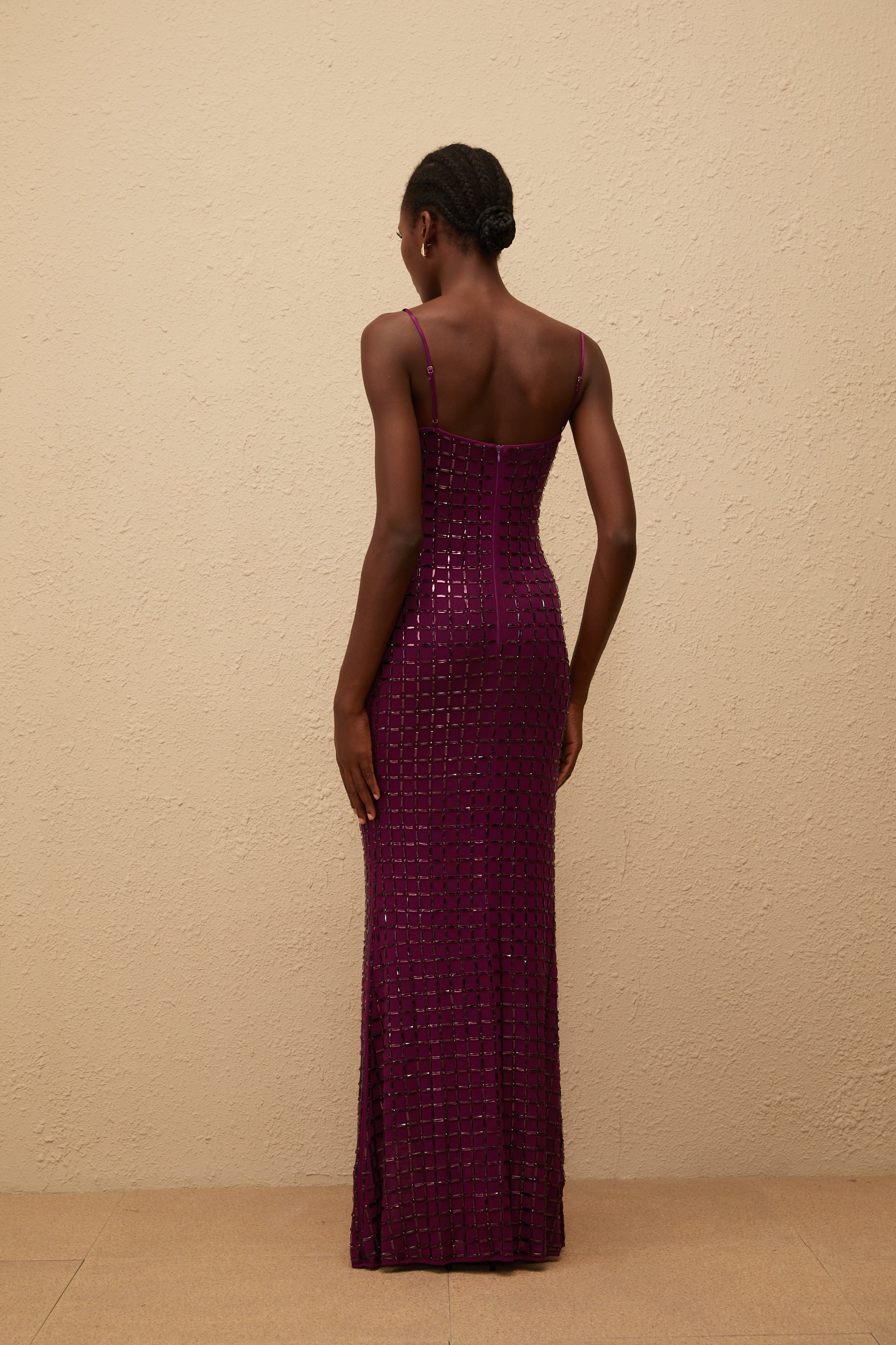 Térébenthine Purple Rhinestone Mesh Maxi Dress