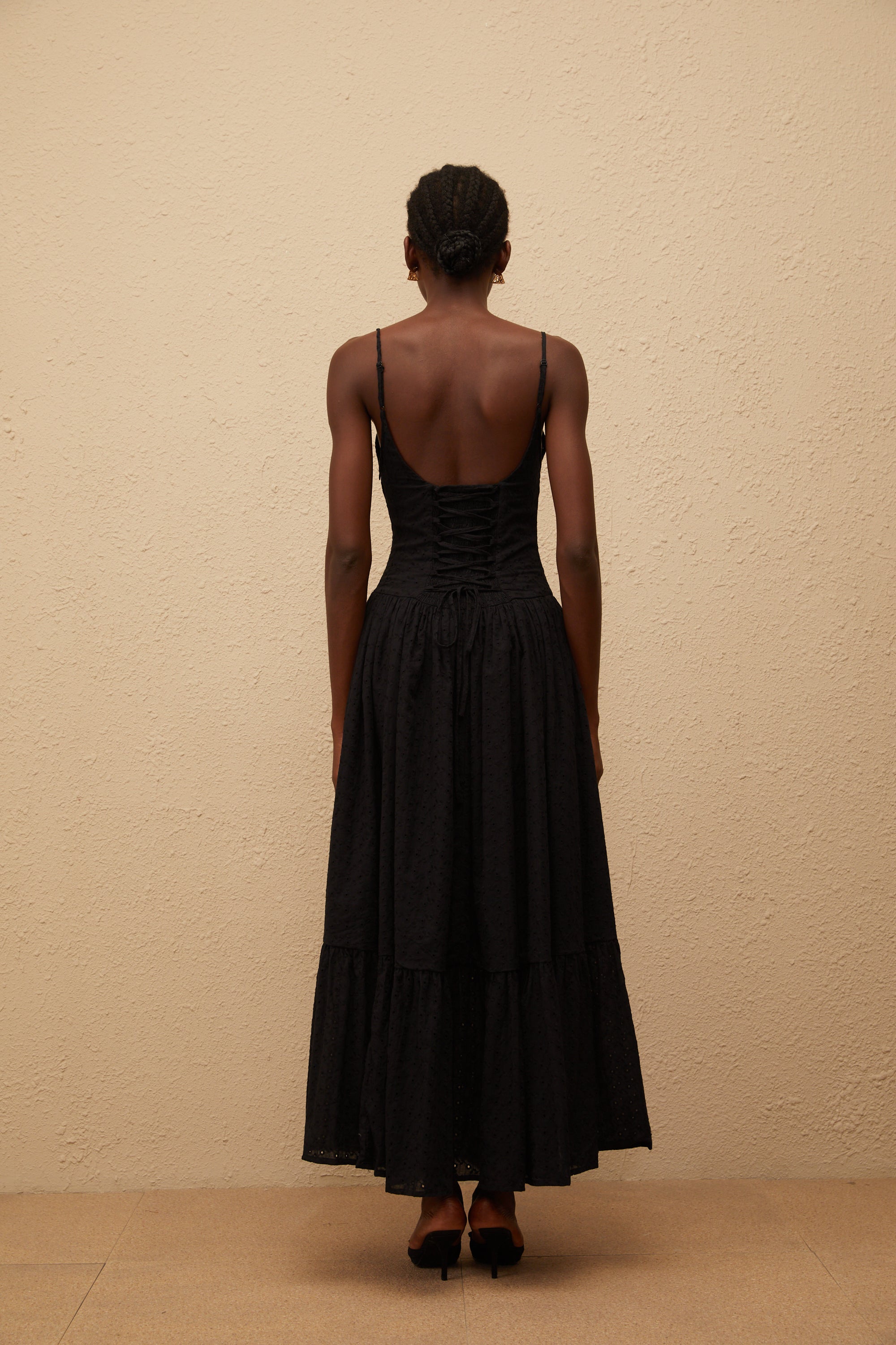 Amalia Black Embroidered Corset Maxi Dress