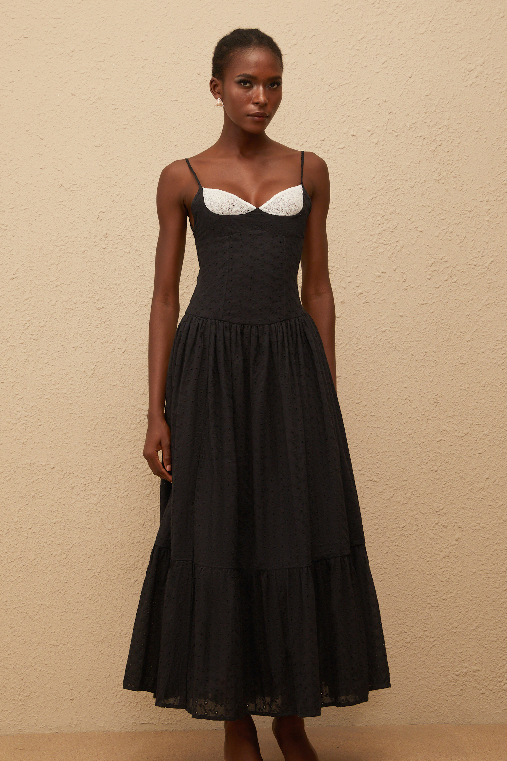 Amalia Black Embroidered Corset Maxi Dress (Final Sale-US Only)