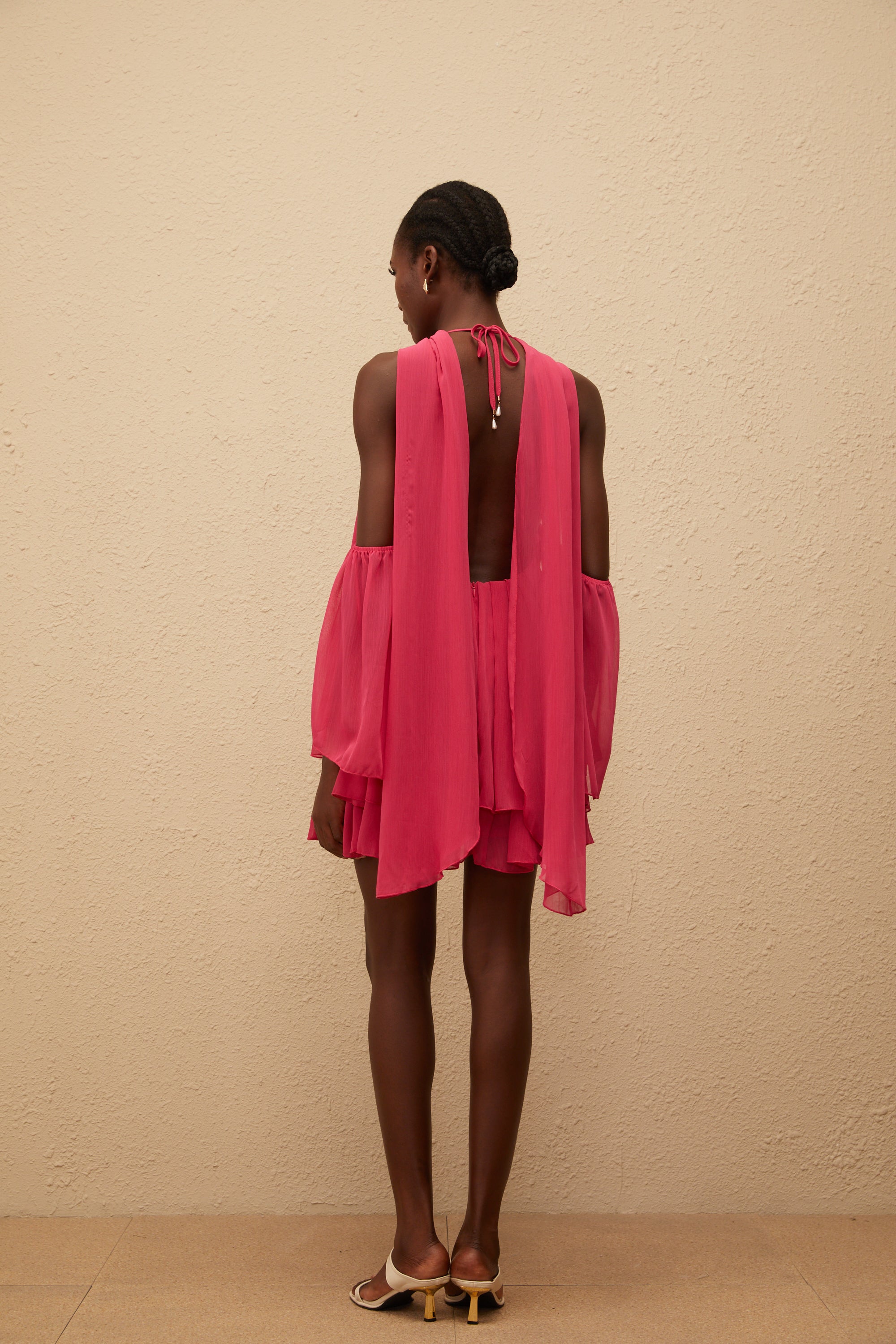 Aveline Hot Pink Pleated Chiffon Mini Dress