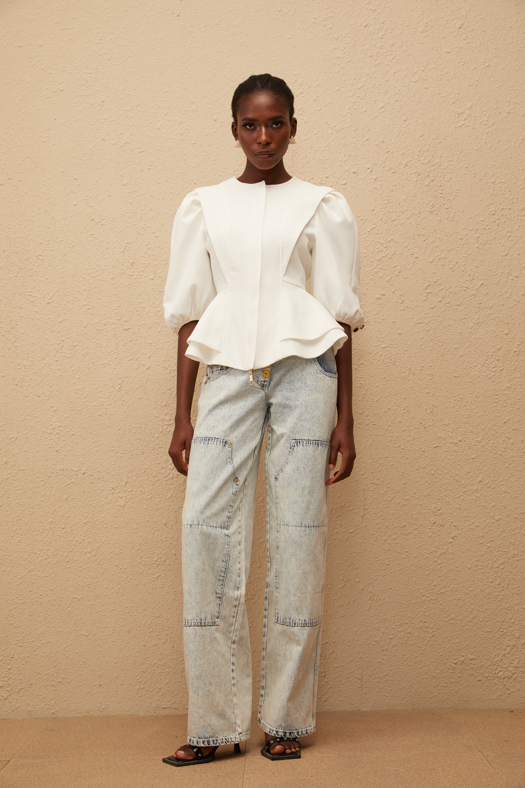 Gwenaëlle White Peplum Waist Blouse (Final Sale-US Only)