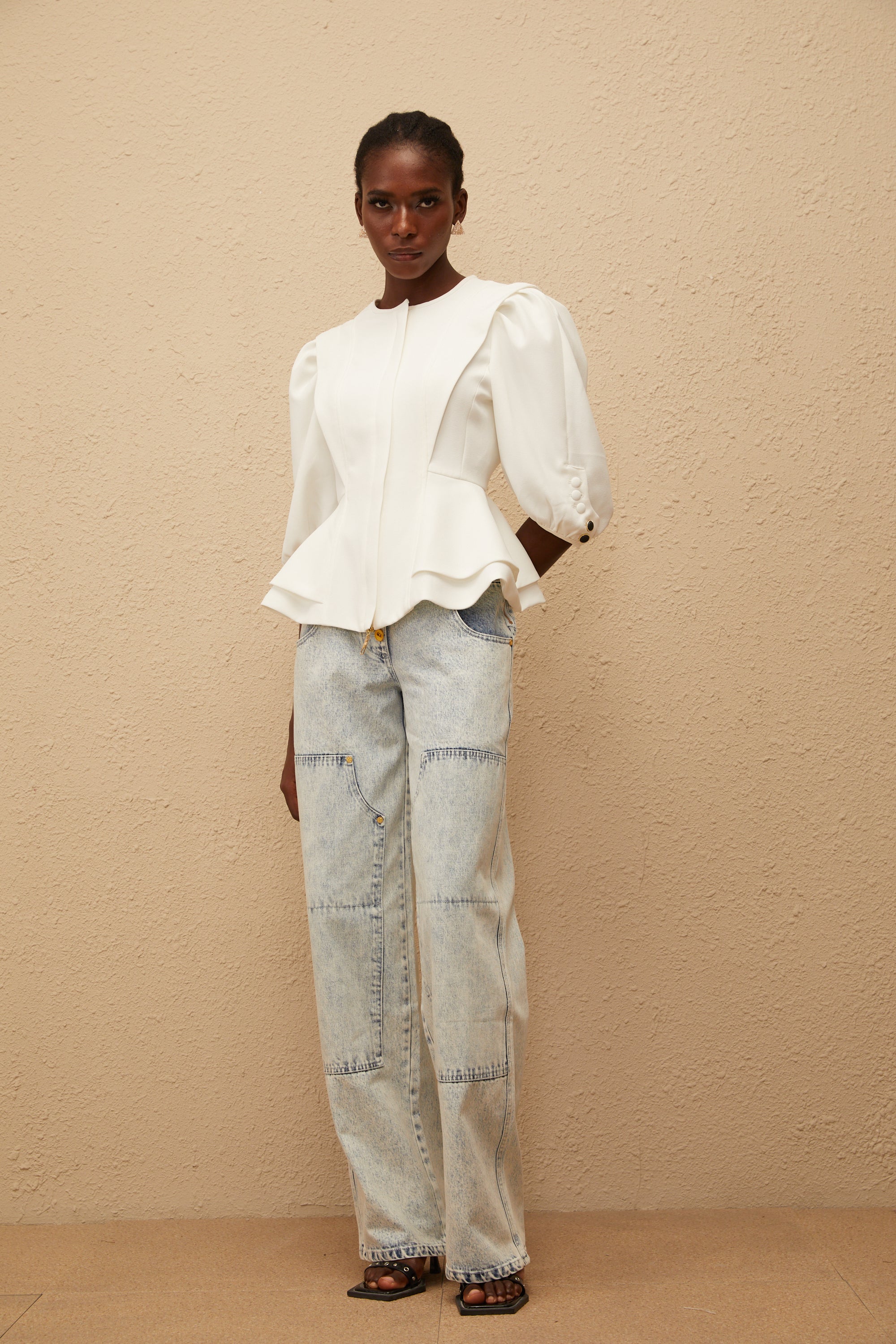 Gwenaëlle White Peplum Waist Blouse (Final Sale-US Only)