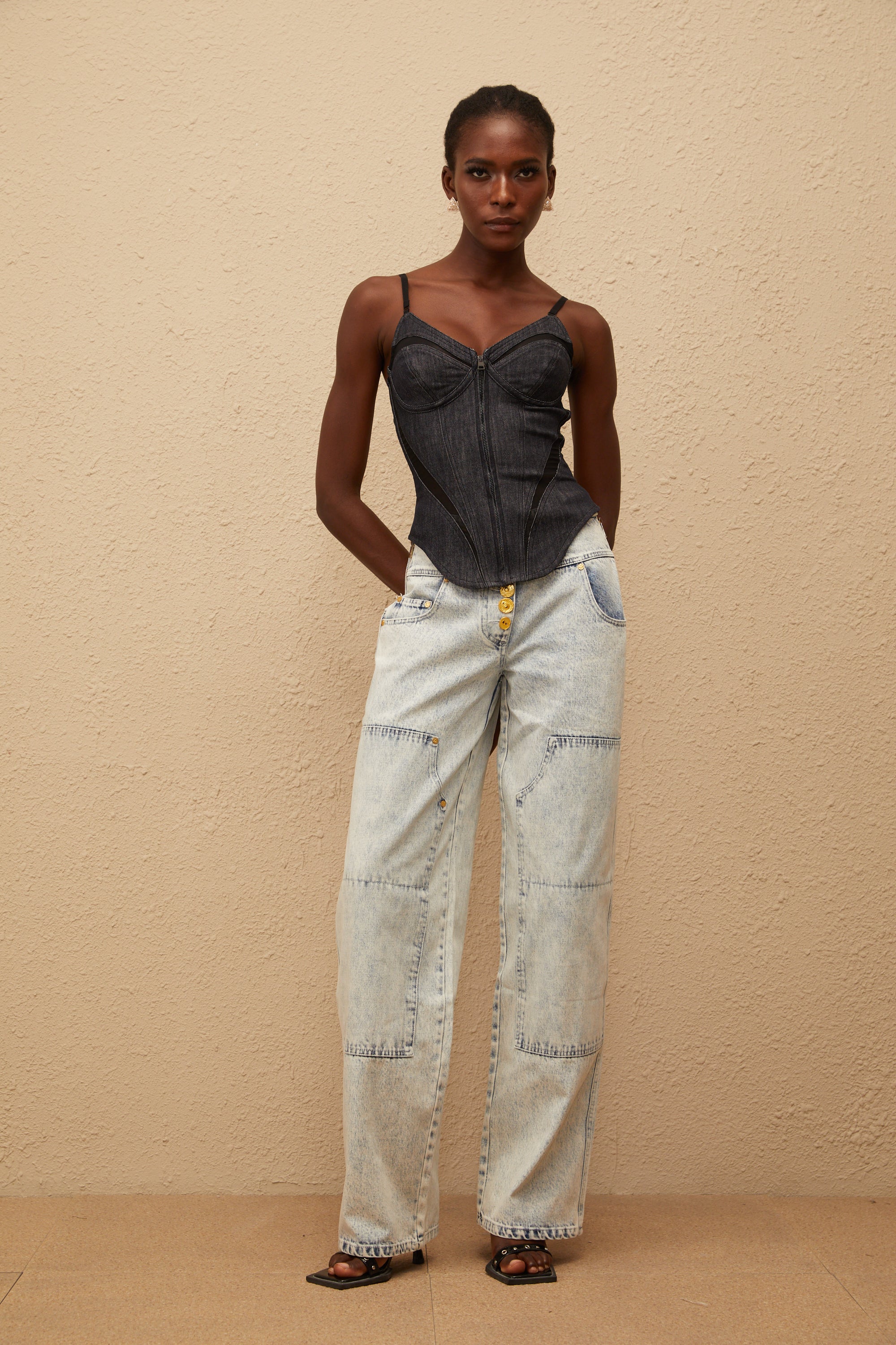 Giulia Light Blue Patchwork Cargo Jeans