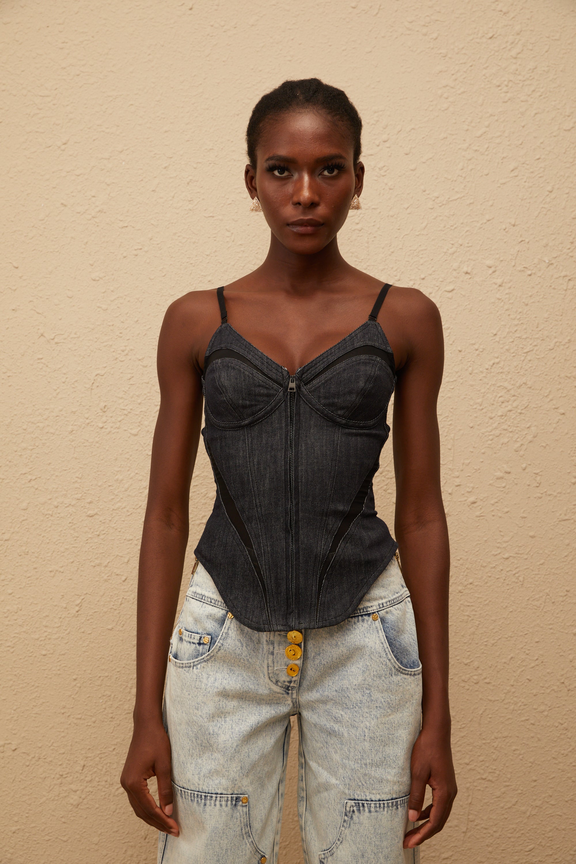 Veera Indigo Blue Bustier Denim Top
