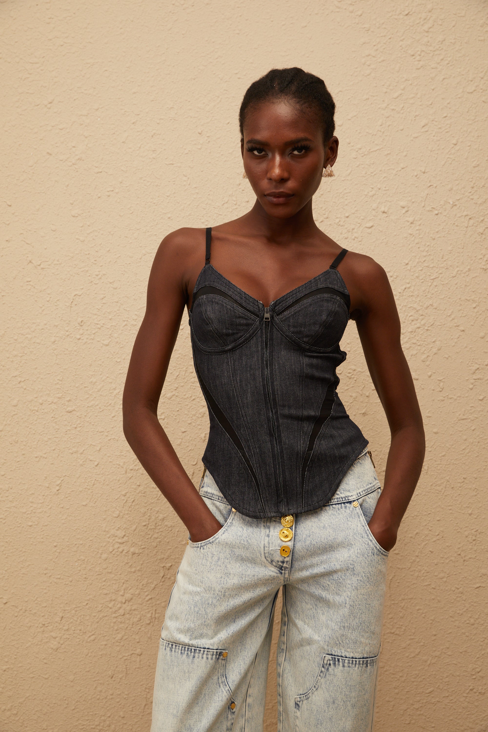 Veera Indigo Blue Bustier Denim Top