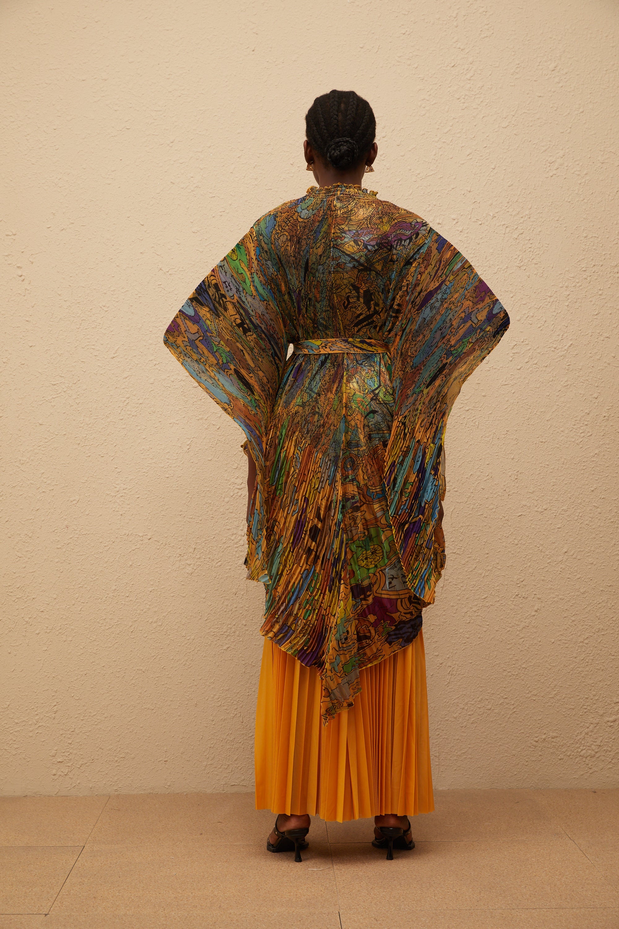 Mélodie Orange Pattern Print Pleated Blouse & Trousers Set