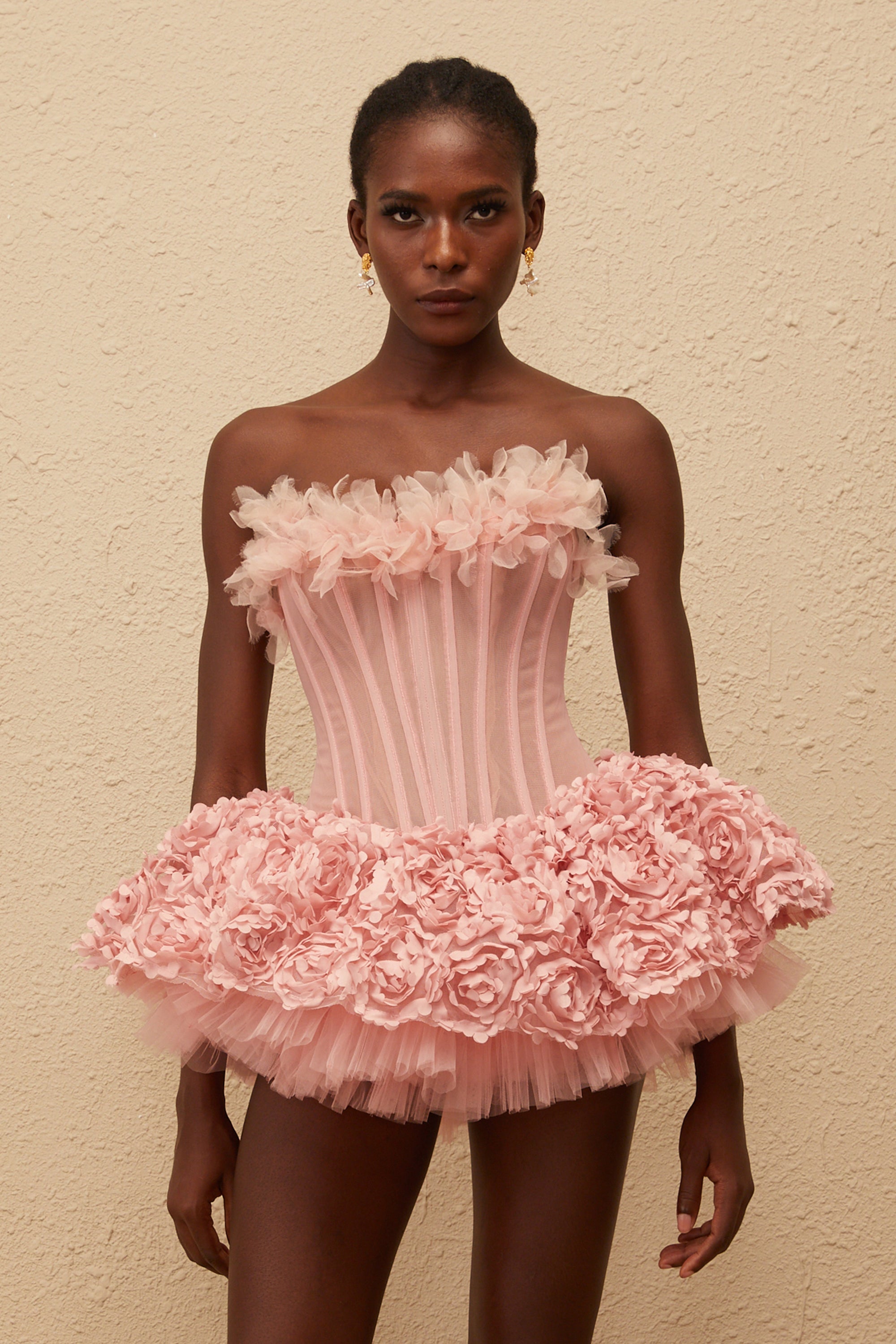 Rachel Pink 3D Petal Tulle Mini Dress