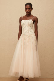 Madeline Green Floral Embroidered Tulle Maxi Dress
