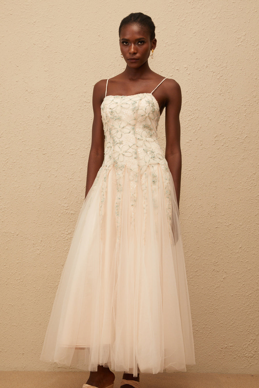 Madeline Green Floral Embroidered Tulle Maxi Dress (Final Sale)