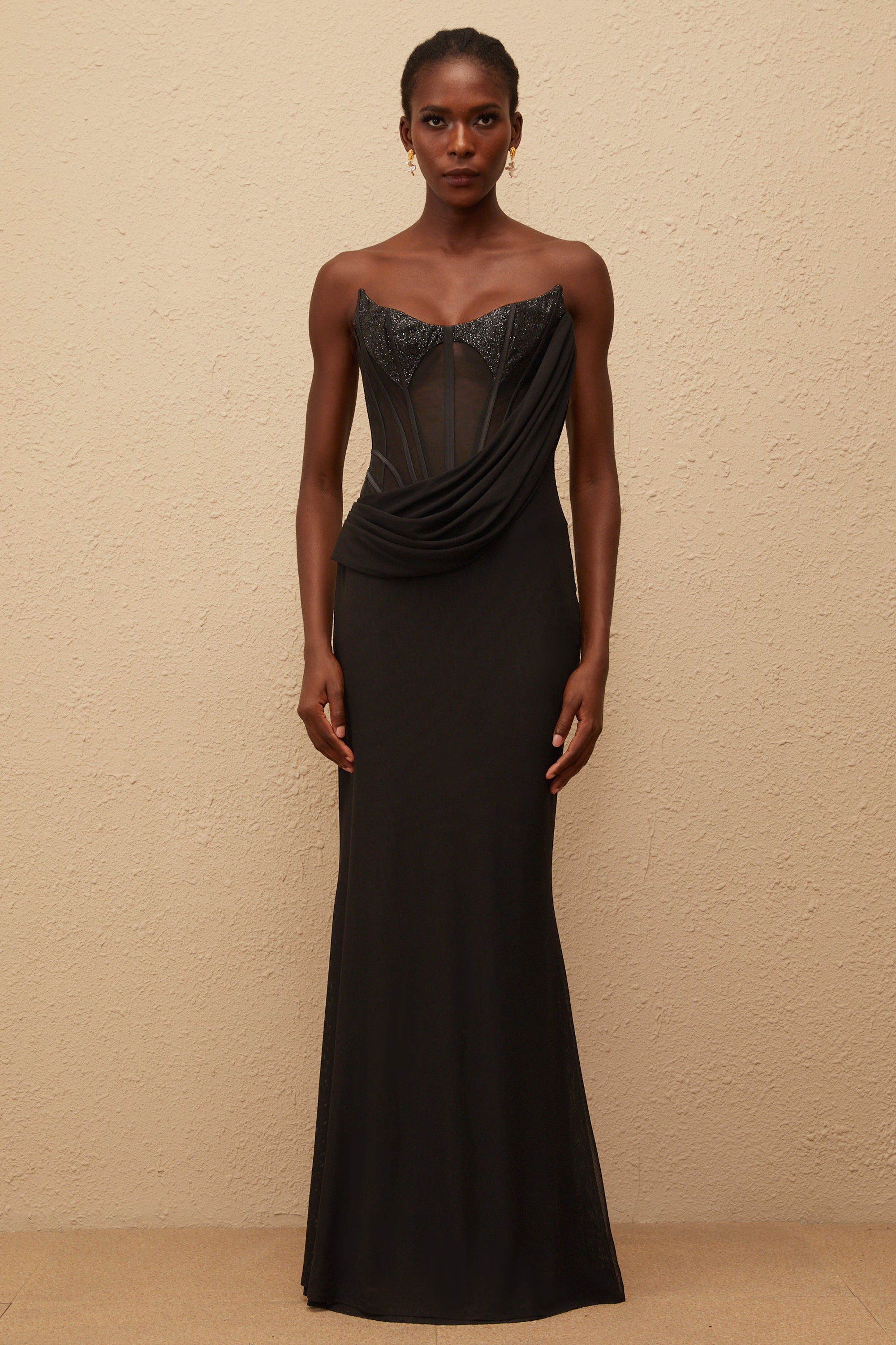 Scarlett Black Panelled Corset Maxi Dress (Final Sale-US Only)