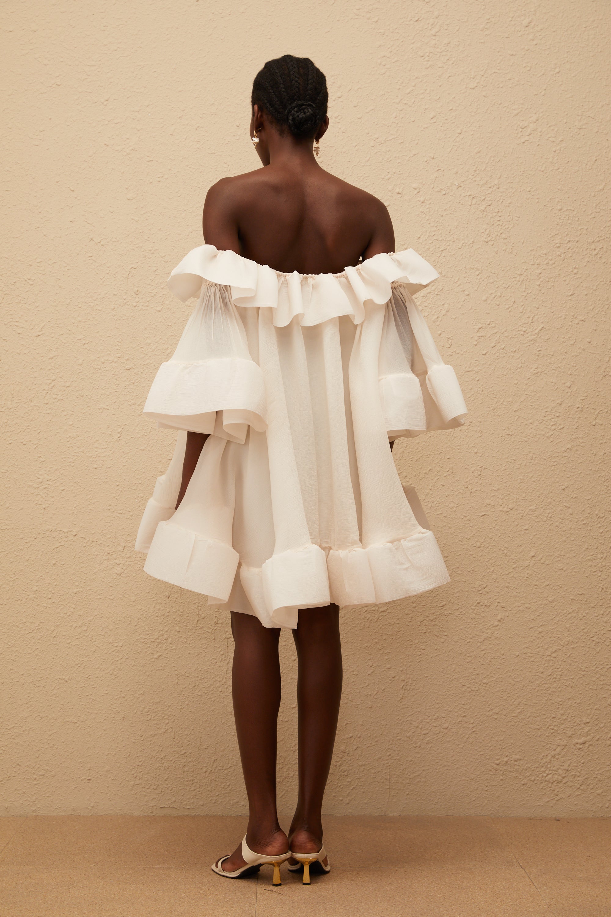 Flavie White Off Shoulder Ruffled Mini Dress