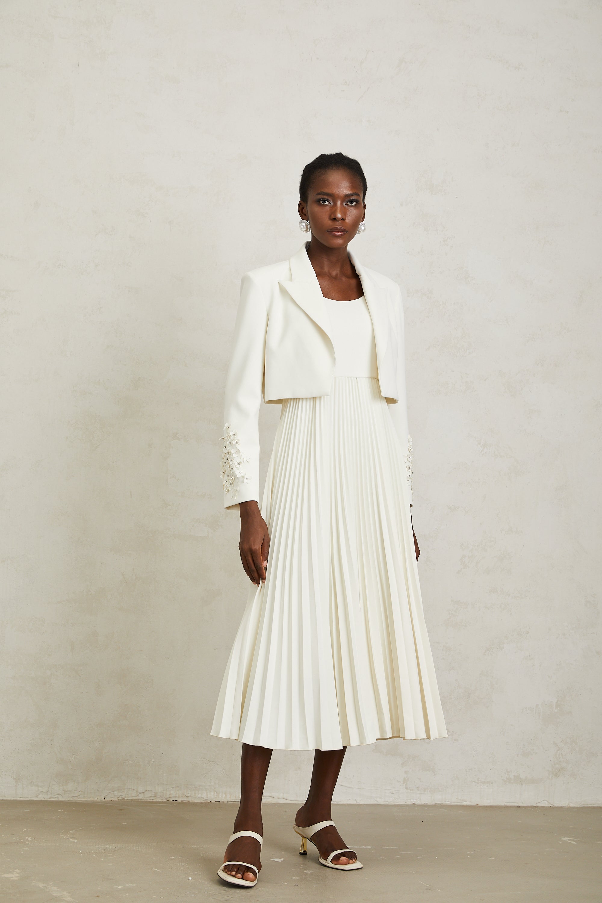 Calliopée White Floral Appliqué Jacket & Dress Set