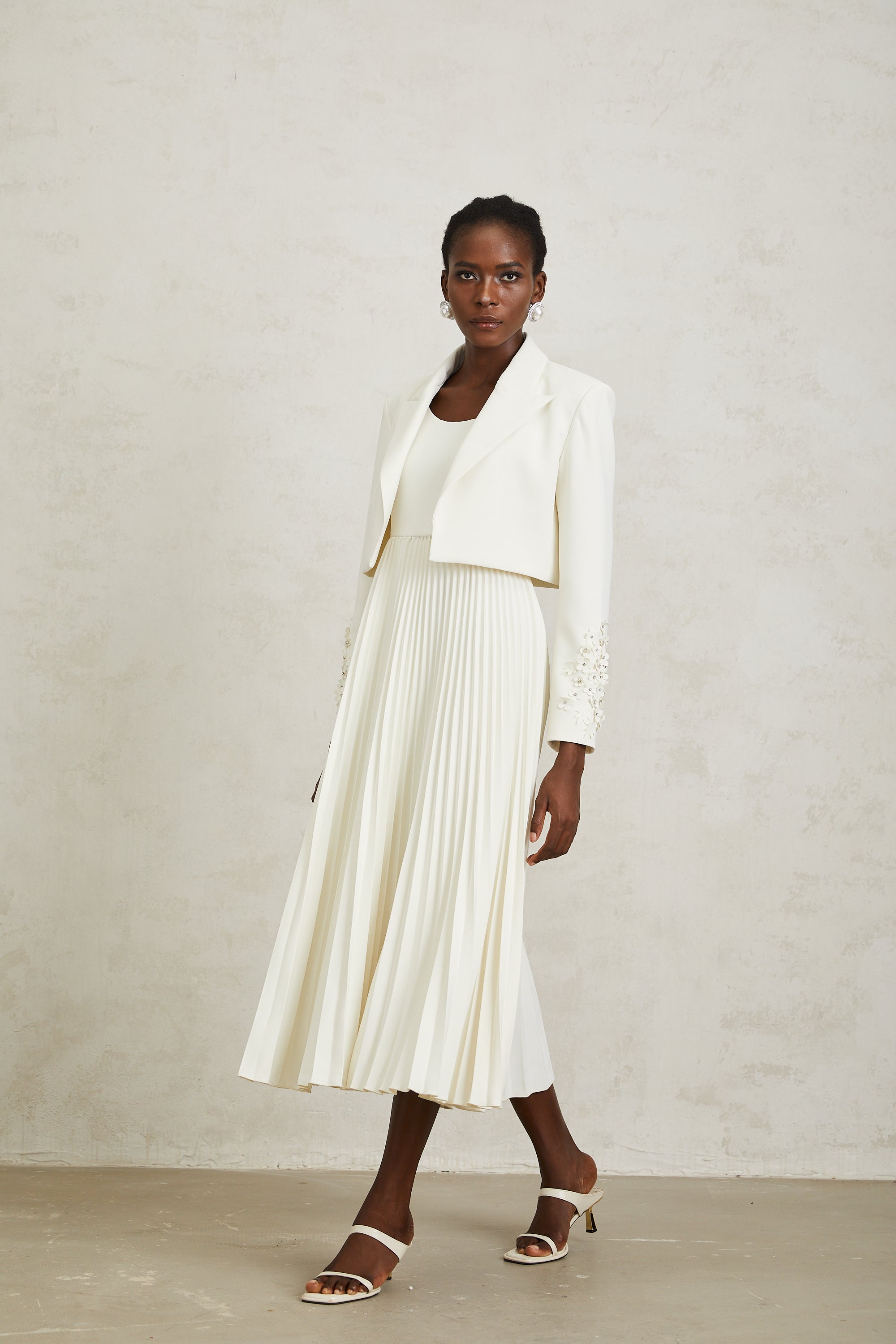 Calliopée White Floral Appliqué Jacket & Dress Set