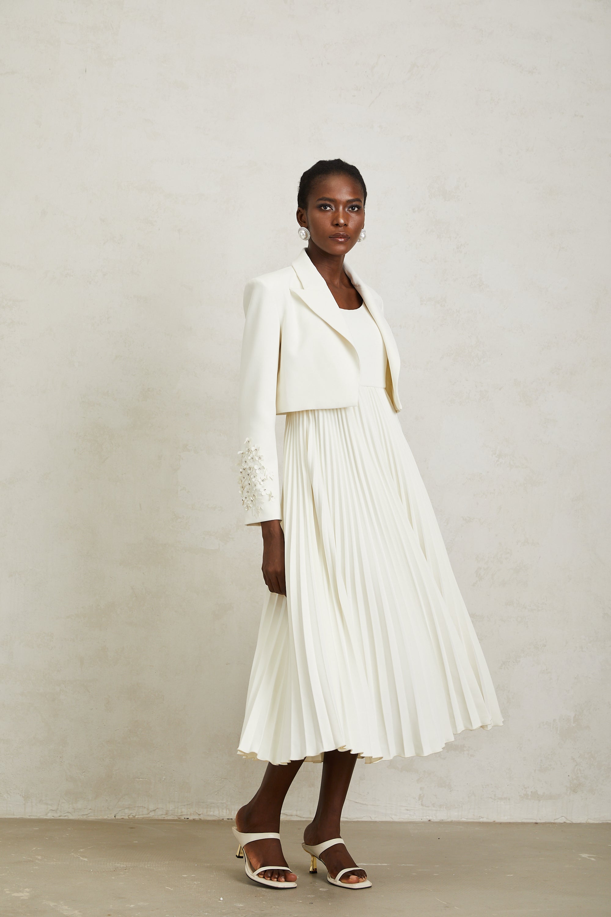 Calliopée White Floral Appliqué Jacket & Dress Set