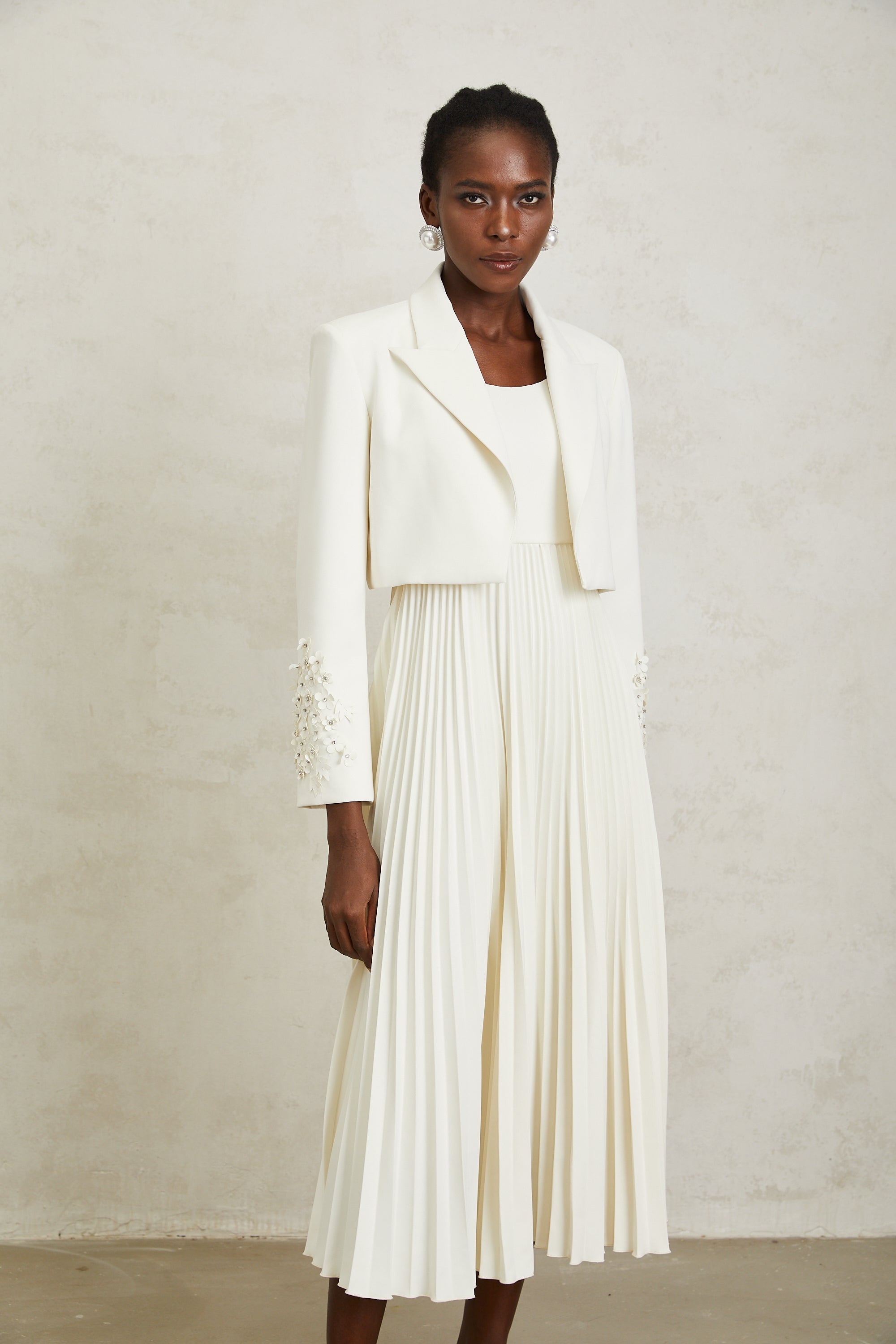 Calliopée White Floral Appliqué Jacket & Dress Set