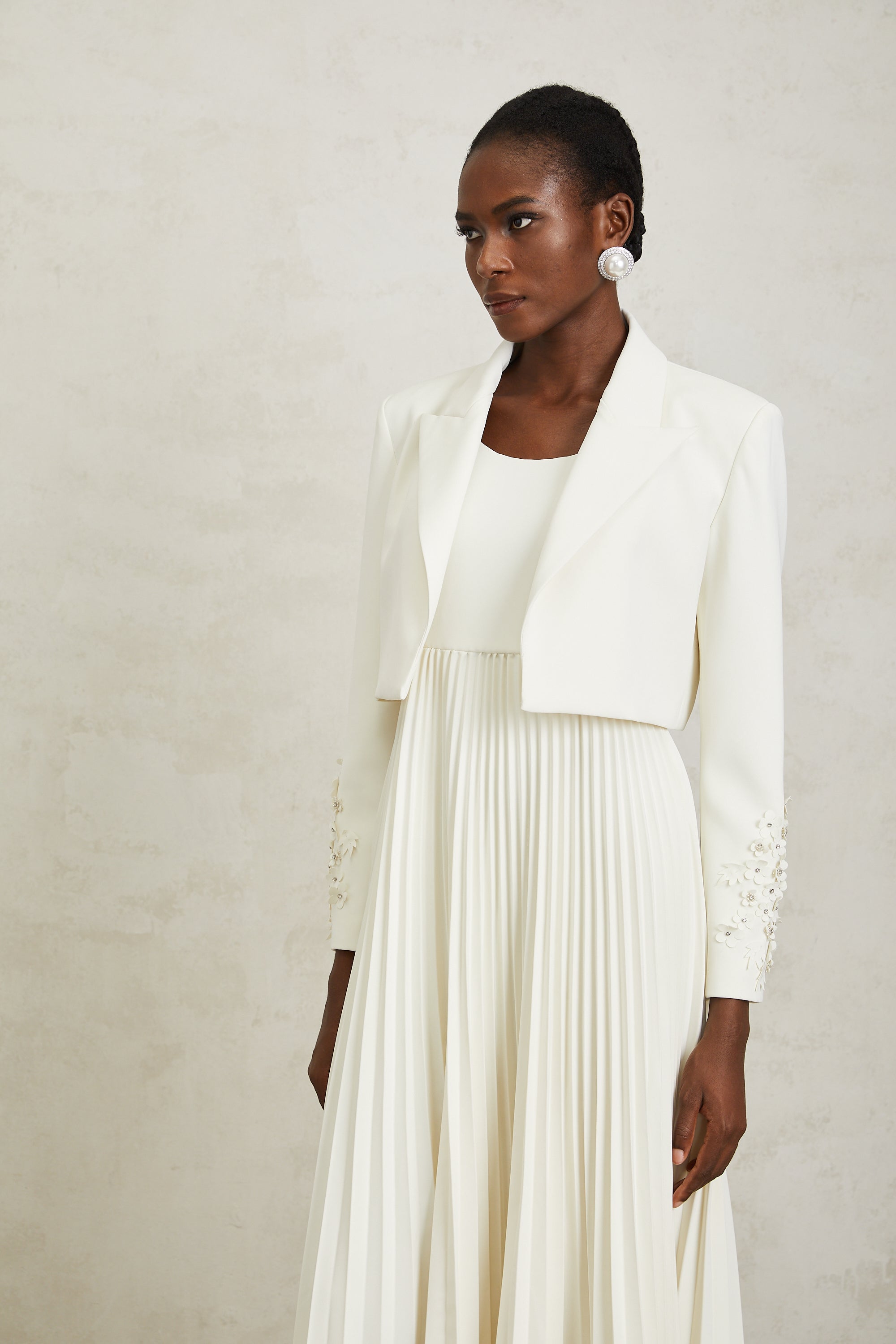 Calliopée White Floral Appliqué Jacket & Dress Set