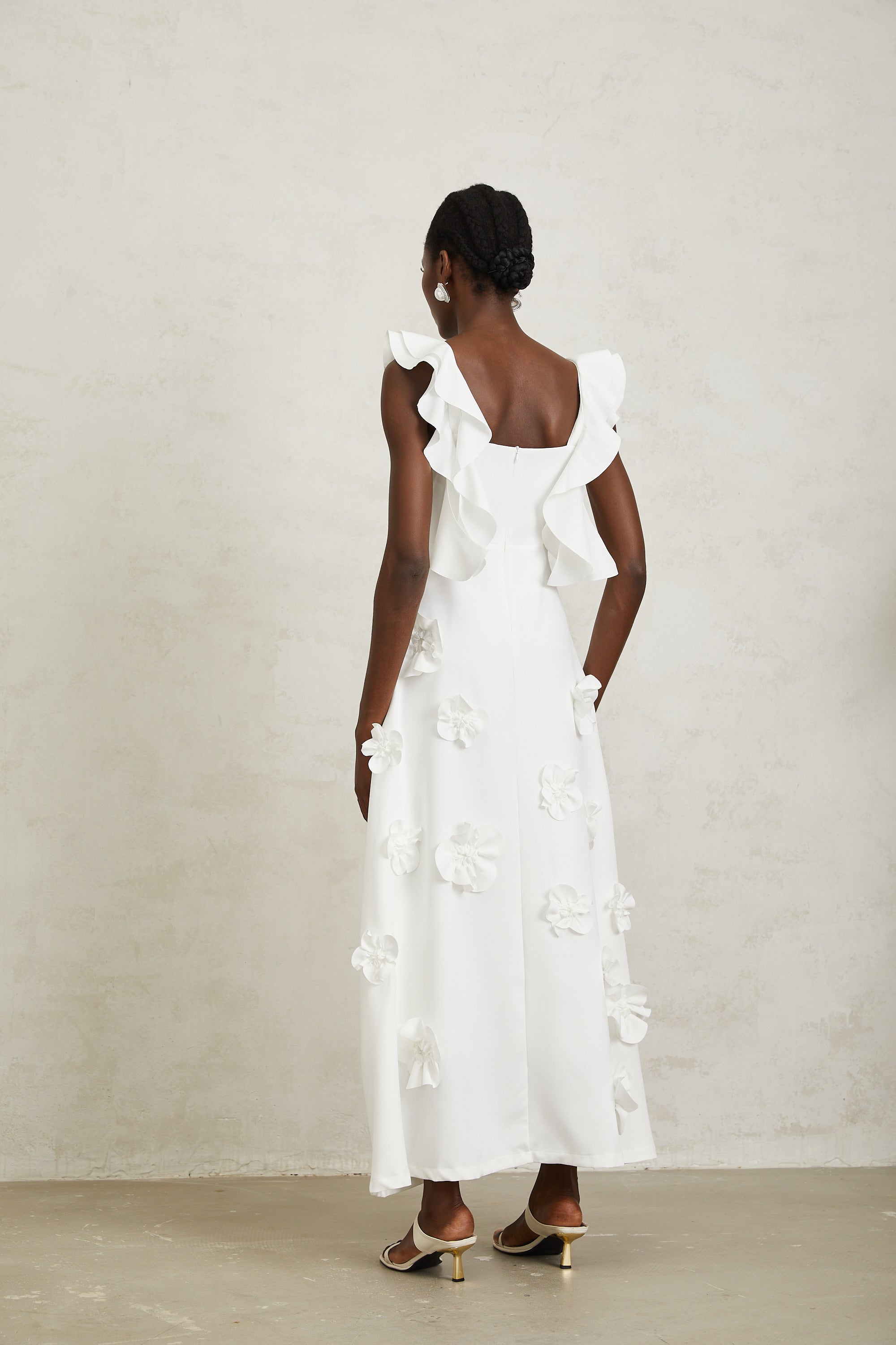 Ninon White 3D Petal Maxi Dress