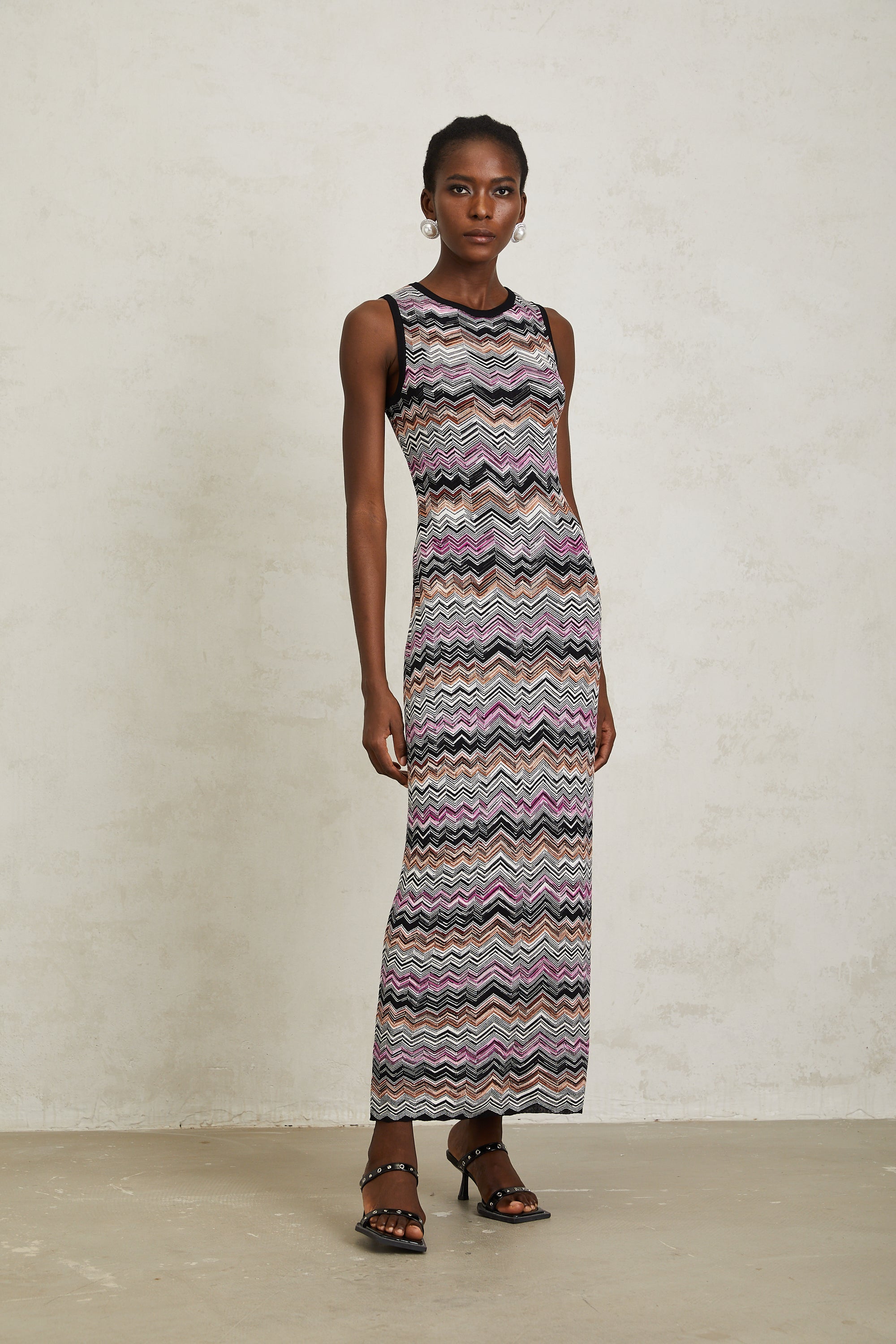Manon Purple Zigzag Woven Knit Maxi Dress