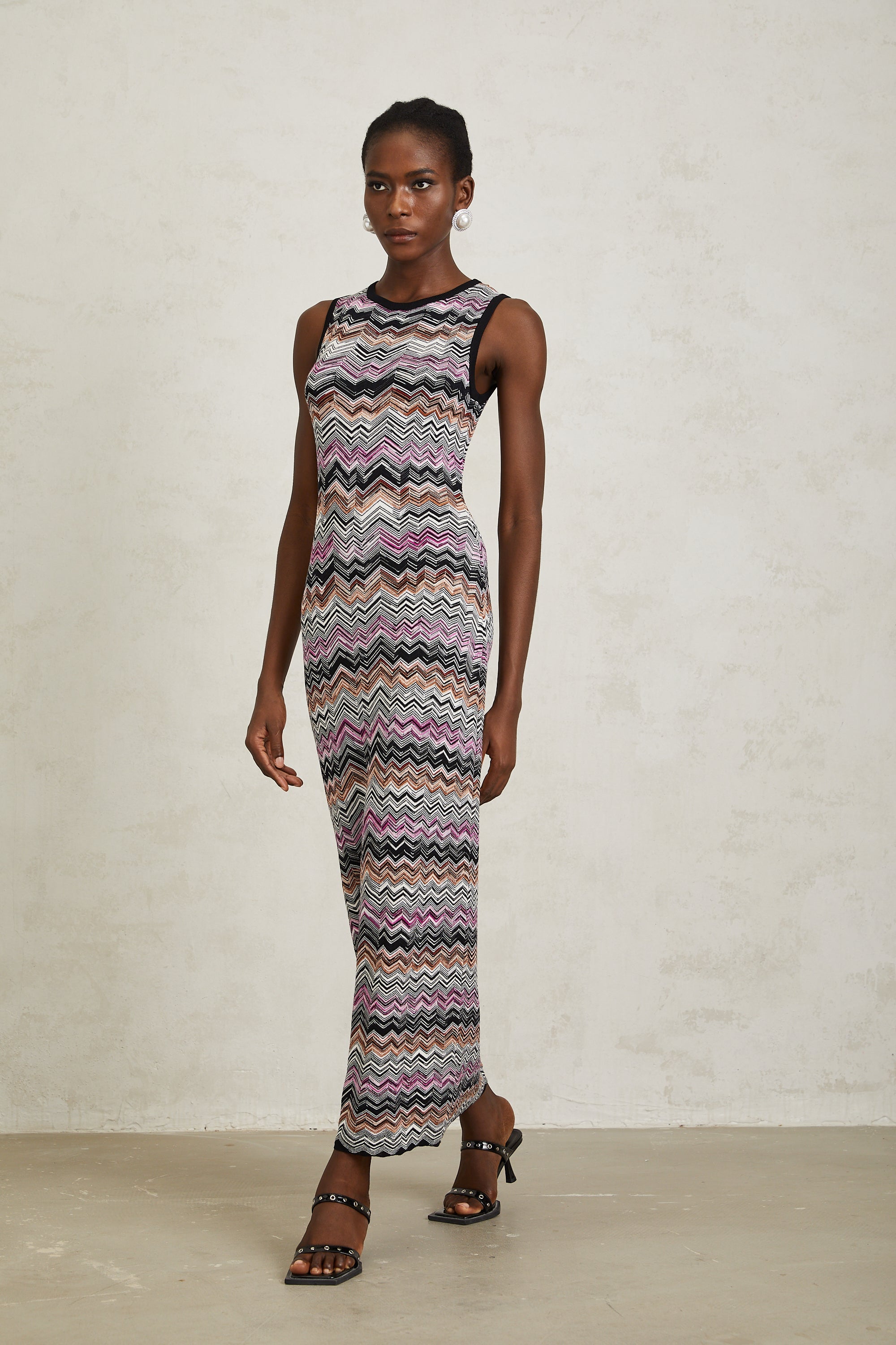 Manon Purple Zigzag Woven Knit Maxi Dress
