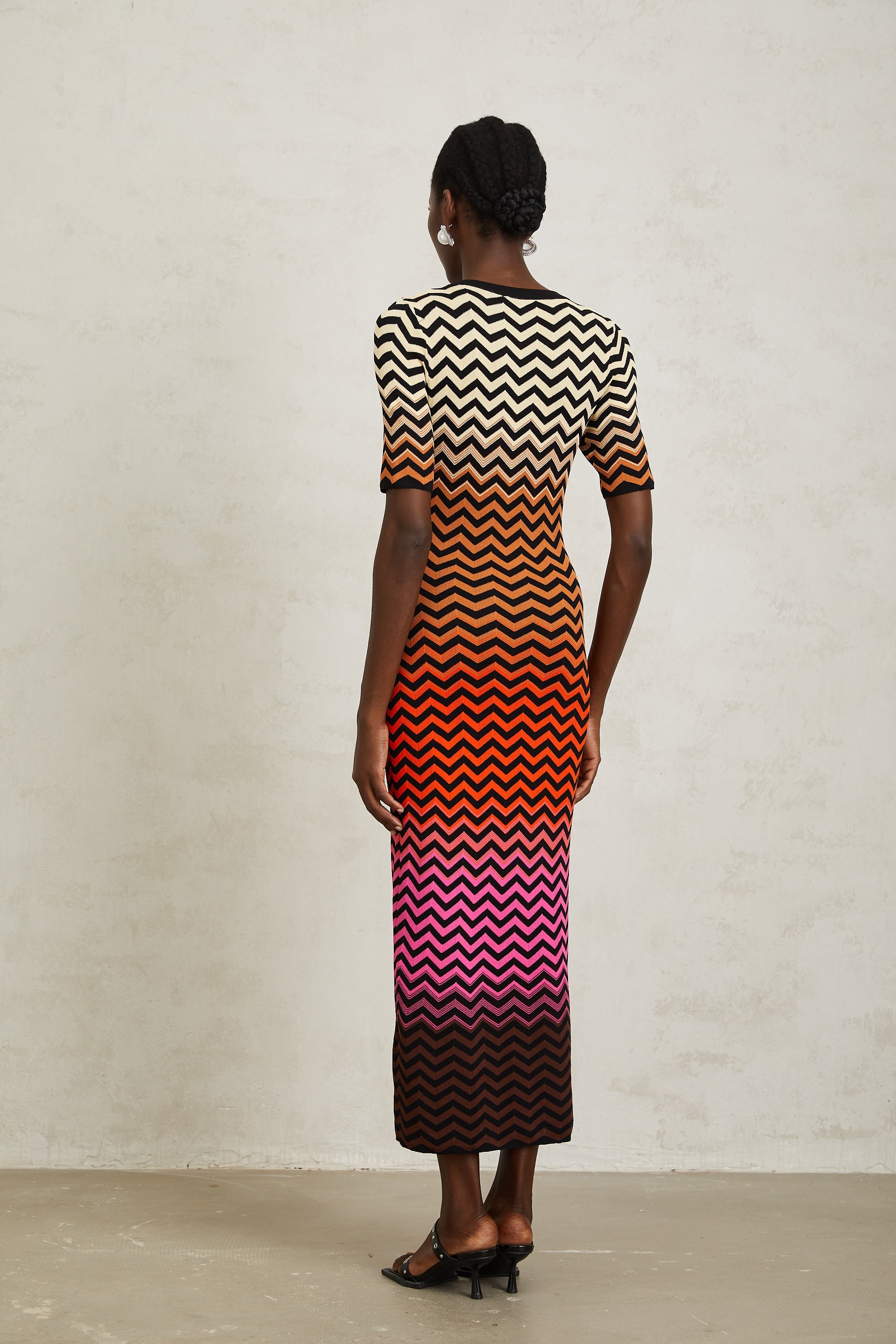 Charitina Brown Gradient Zigzag Knit Midi Dress (Final Sale-US Only)