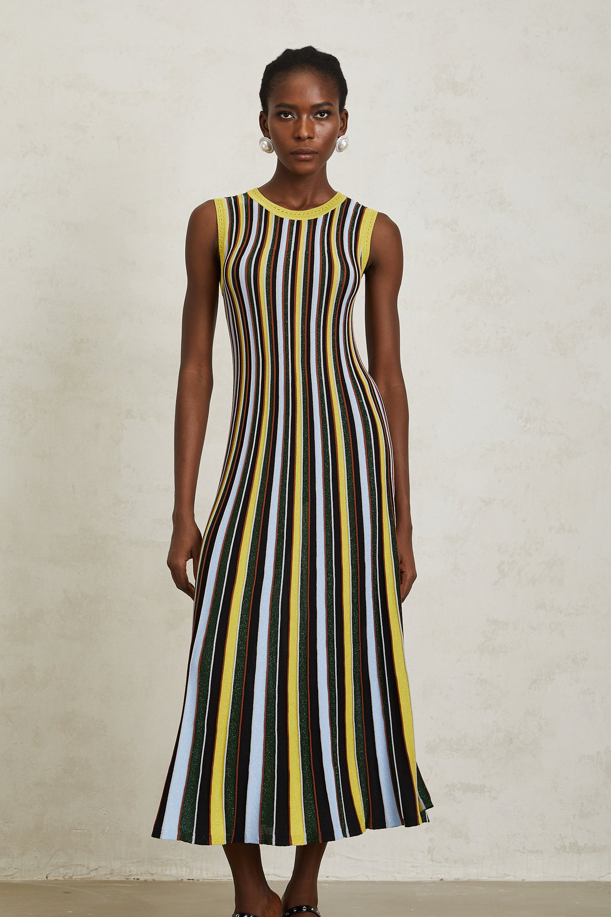 Clémence Yellow Vertical Striped Knit Midi Dress (Final Sale-US Only)