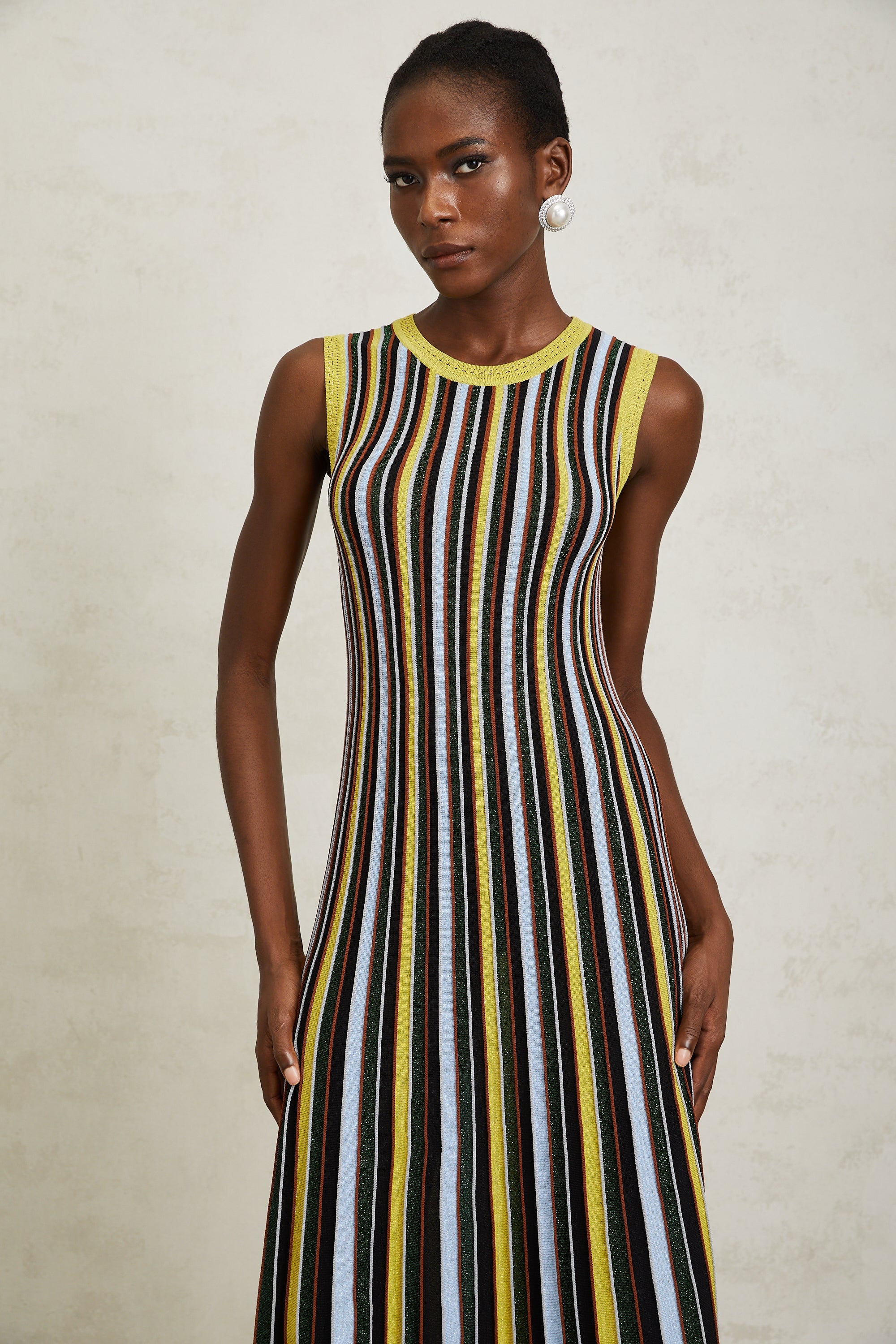 Clémence Yellow Vertical Striped Knit Midi Dress (Final Sale-US Only)