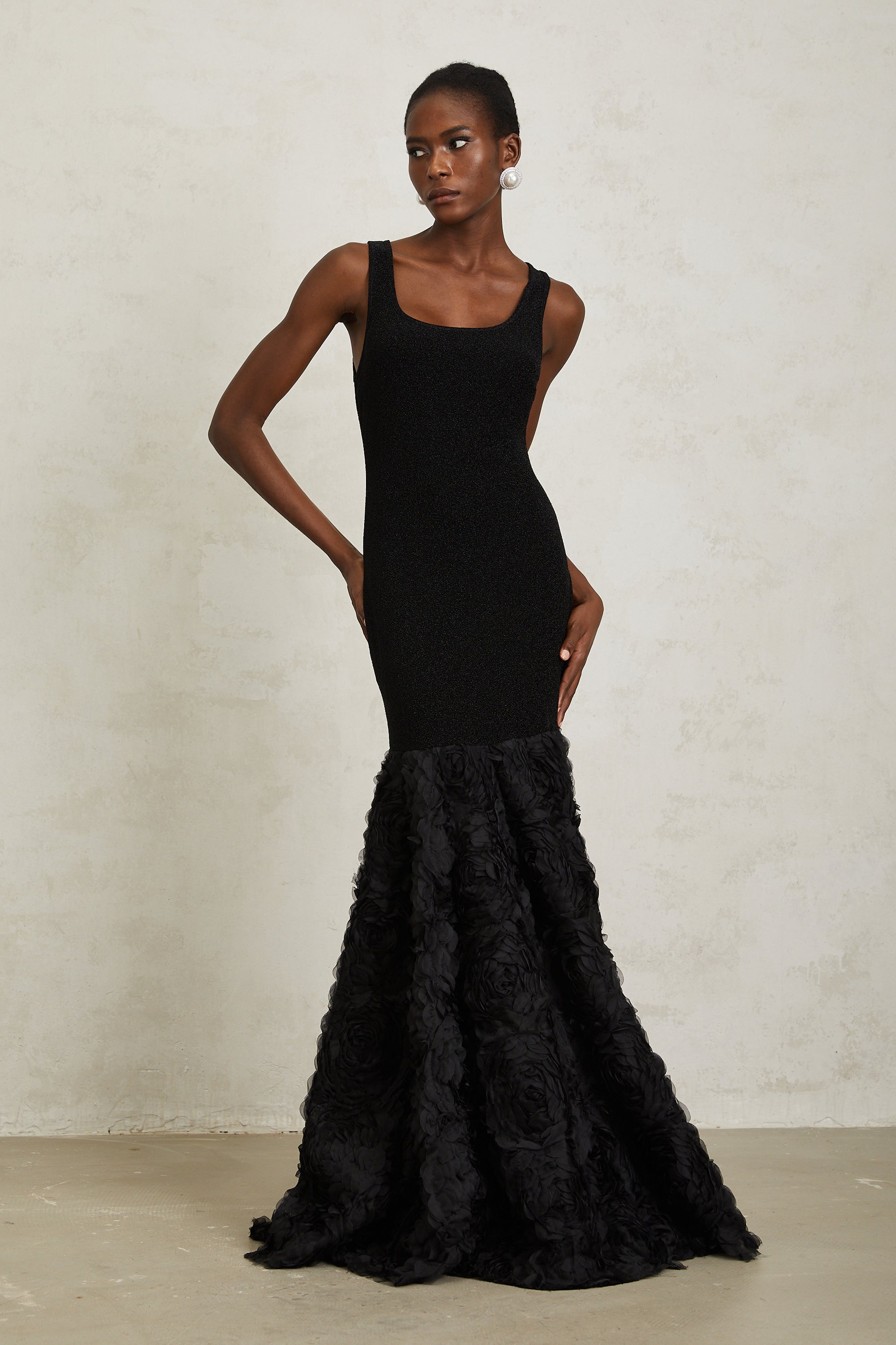 Gemma Black 3D Petal Panel Mermaid Maxi Dress (Final Sale-US Only)