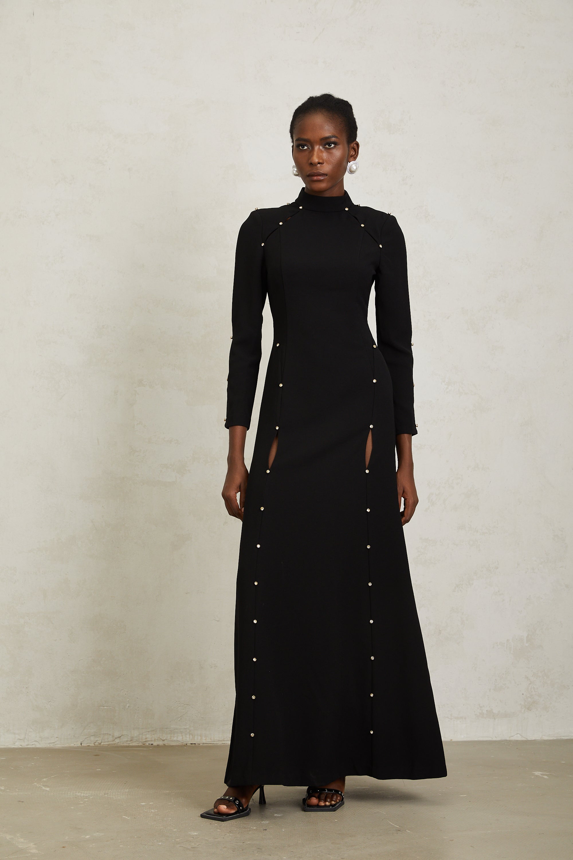 Fátima Black Rhinestone Cut Out Maxi Dress