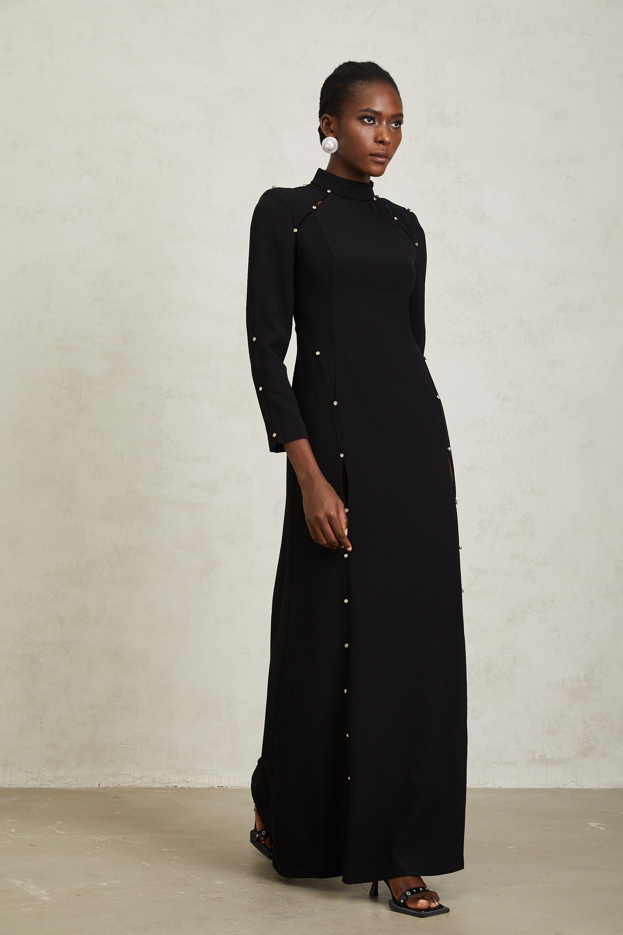 Fátima Black Rhinestone Cut Out Maxi Dress