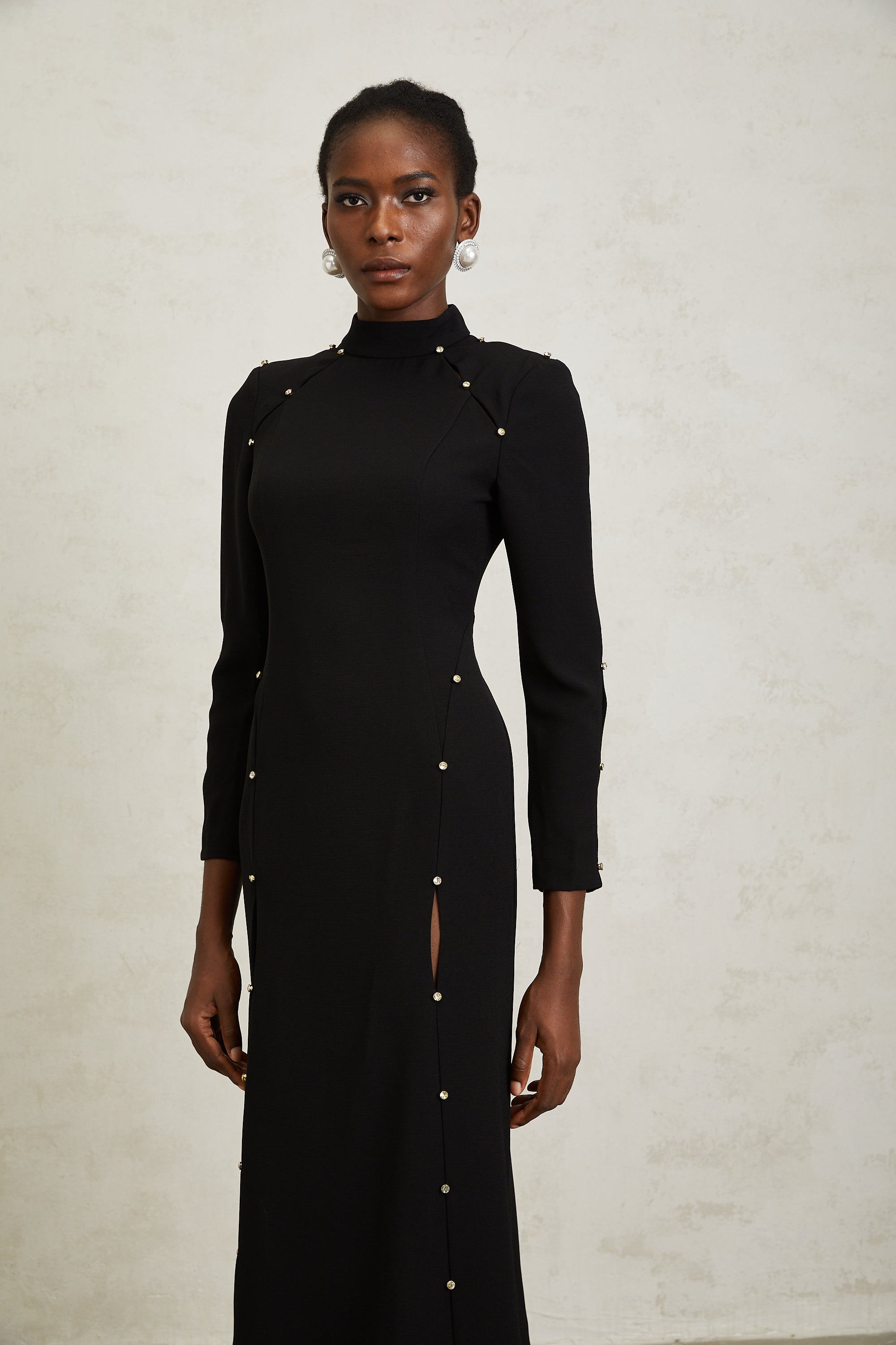 Fátima Black Rhinestone Cut Out Maxi Dress