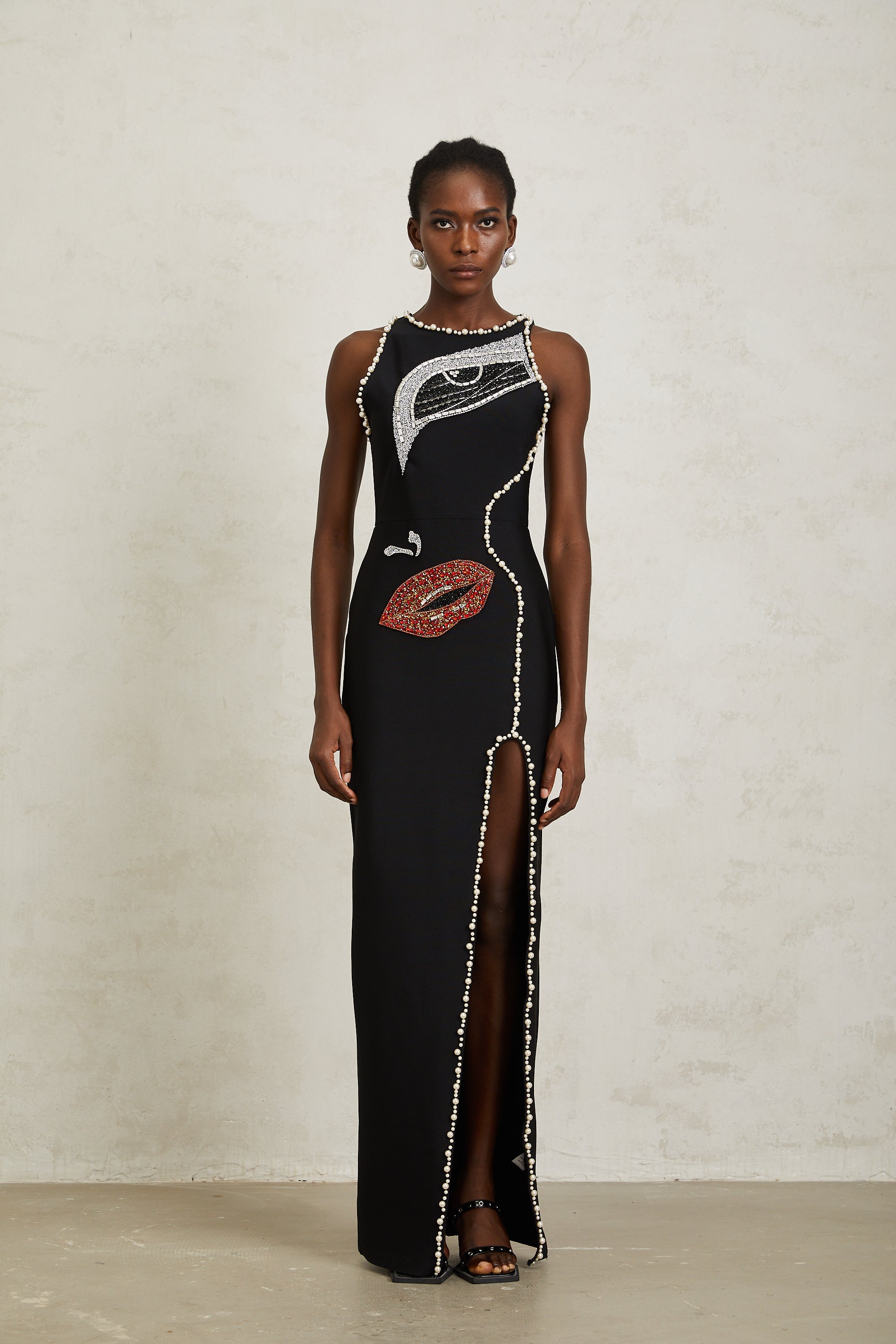Carla Black Motif Embellished Maxi Dress