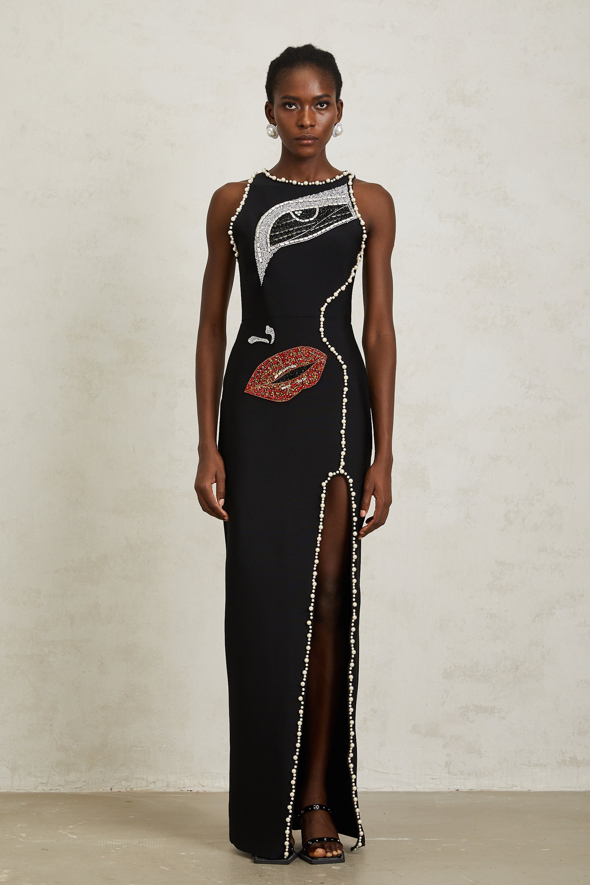 Carla Black Motif Embellished Maxi Dress