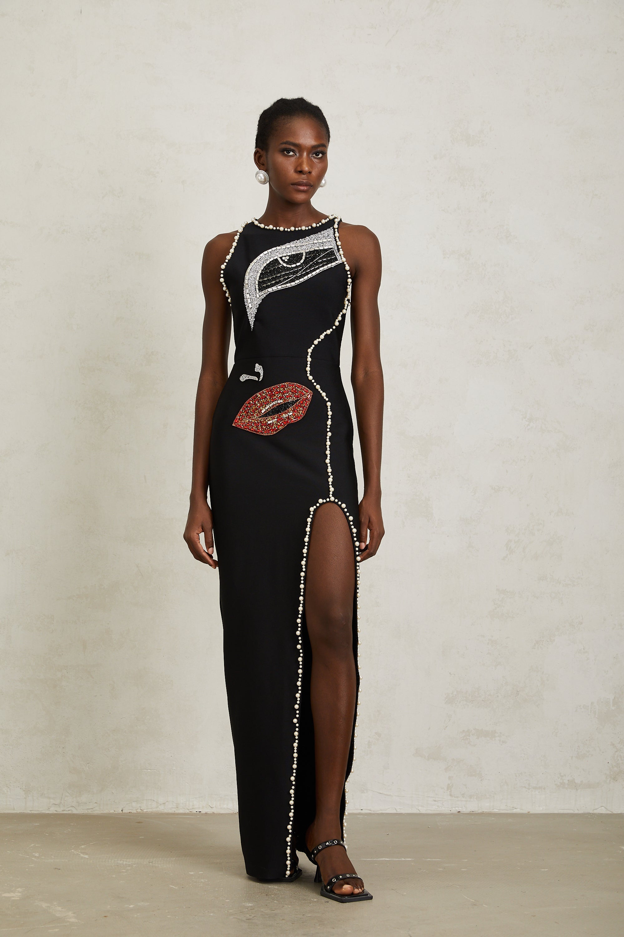 Carla Black Motif Embellished Maxi Dress