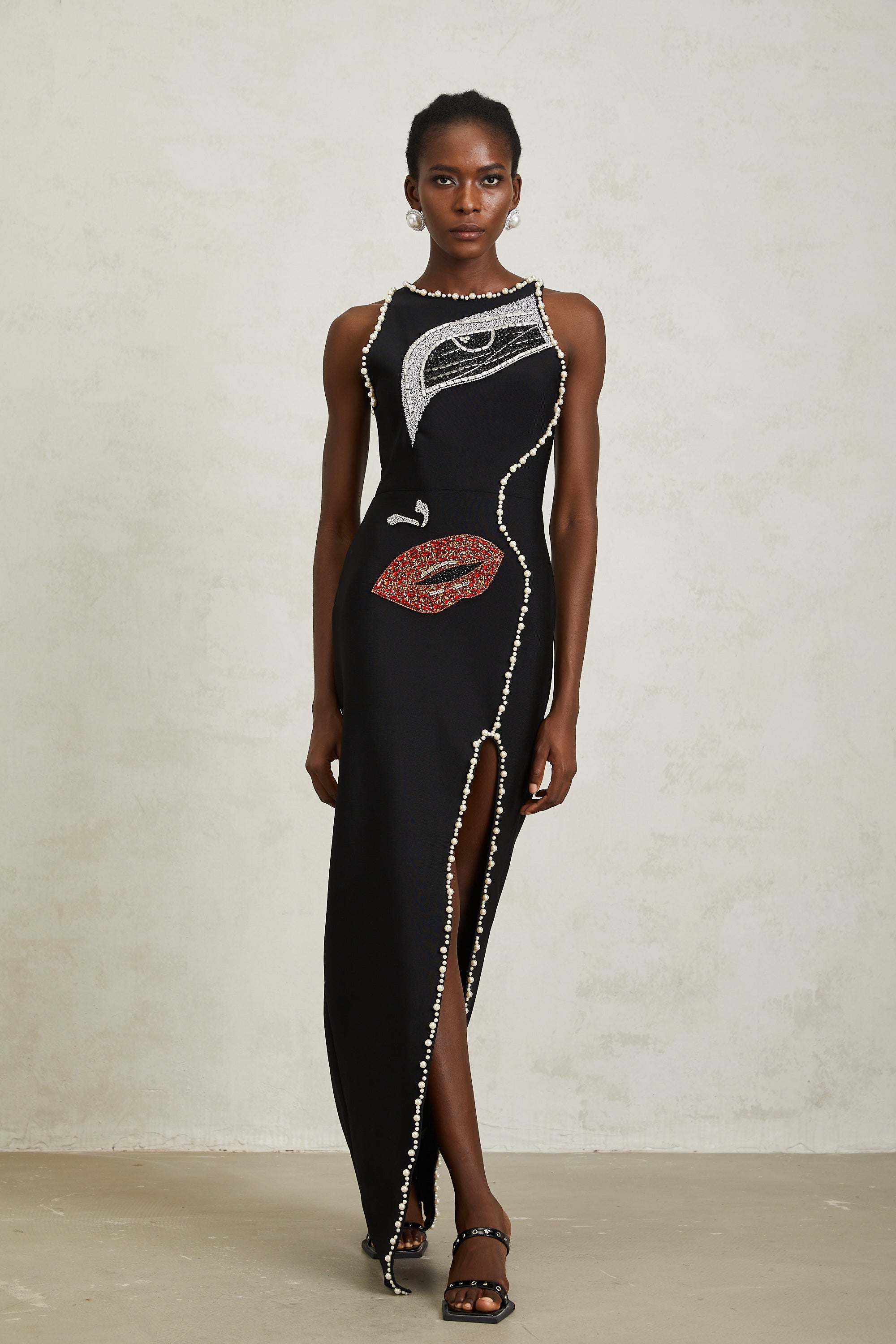 Carla Black Motif Embellished Maxi Dress