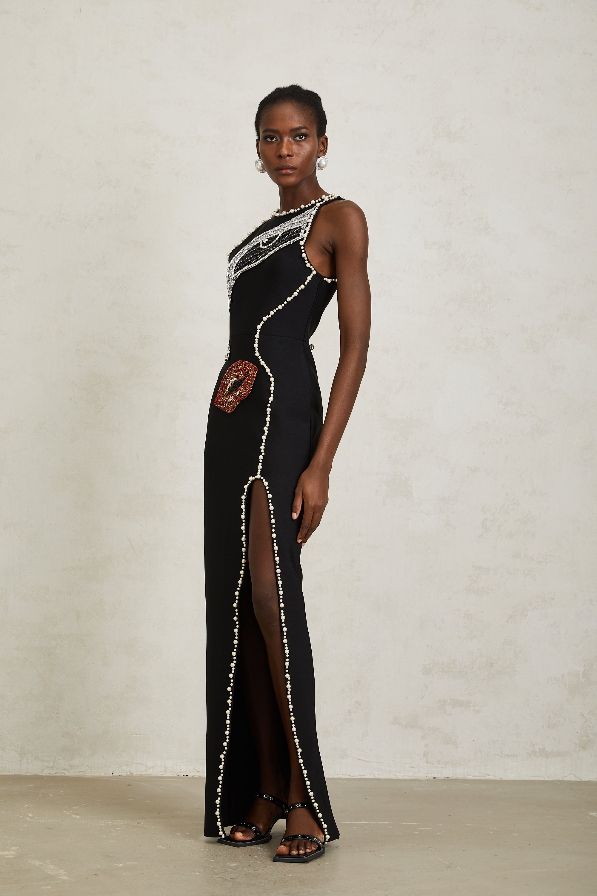 Carla Black Motif Embellished Maxi Dress