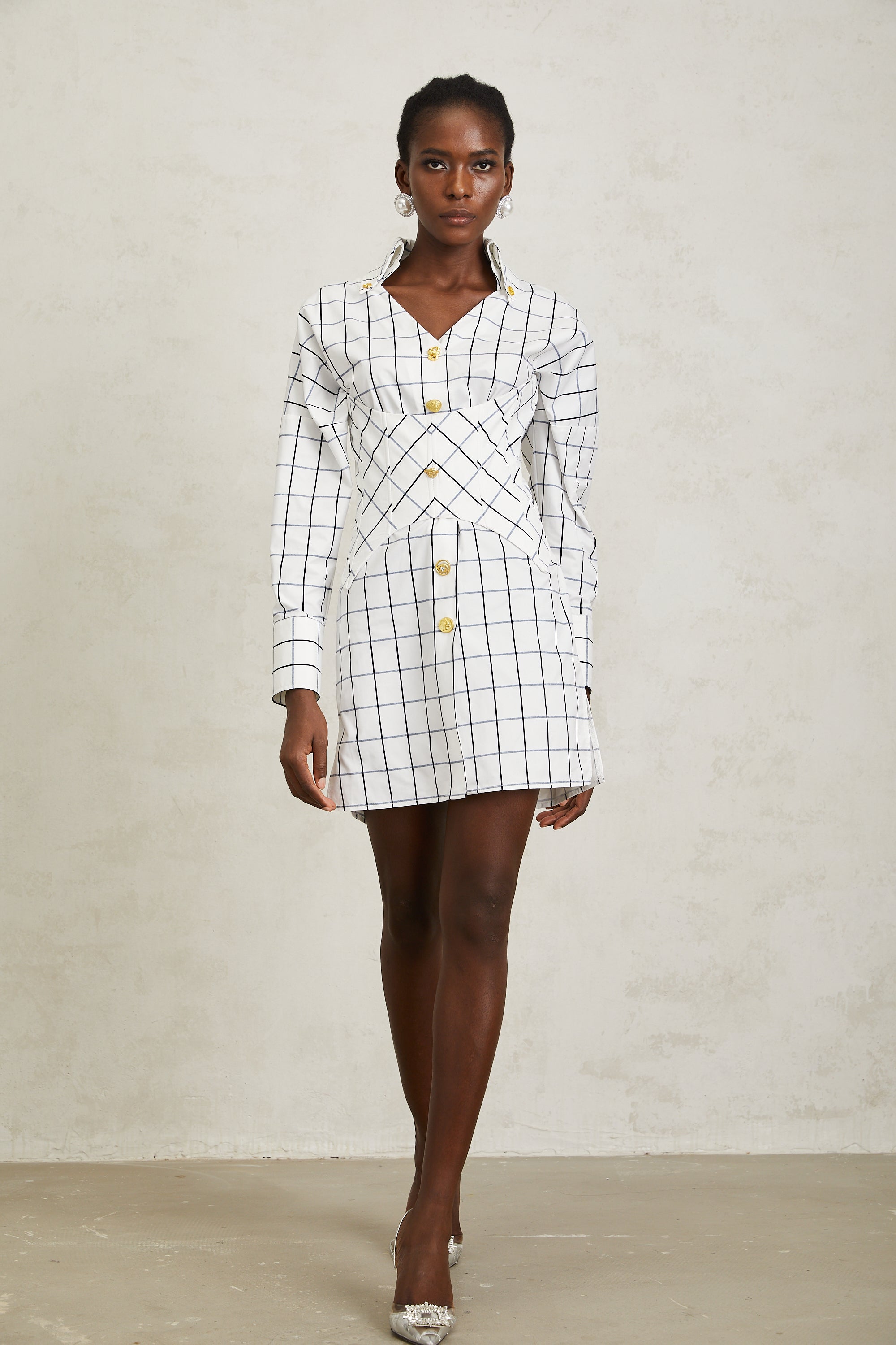 Quintina White Check Pettern Mini Shirt Dress (Final Sale-US Only)