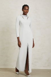 Magdalena Light Grey Crystal Embellished Maxi Dress - white
