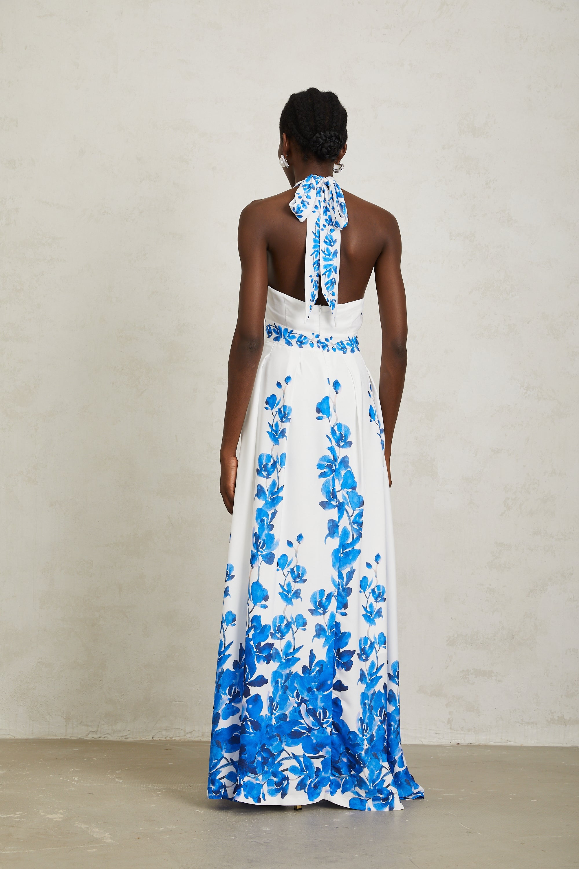 Lorena Blue Halterneck Floral Print Maxi Dress