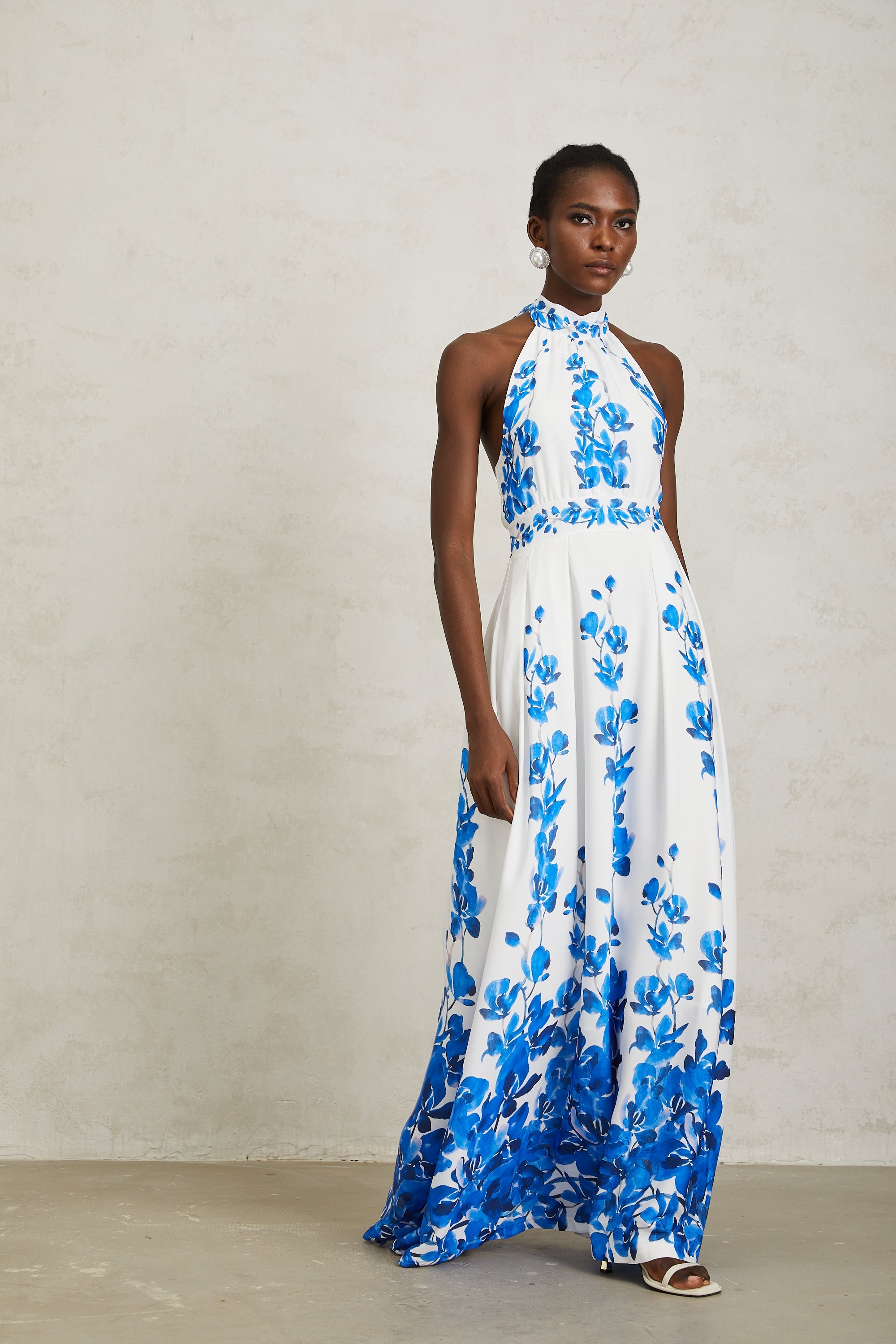 Lorena Blue Halterneck Floral Print Maxi Dress (Final Sale-US Only)