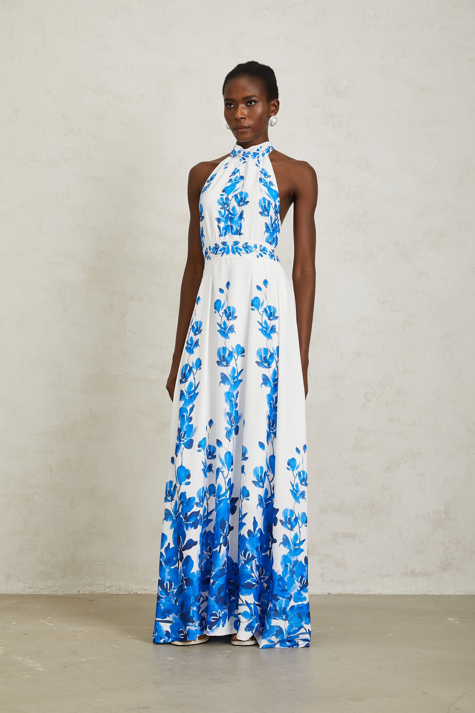 Lorena Blue Halterneck Floral Print Maxi Dress (Final Sale-US Only)