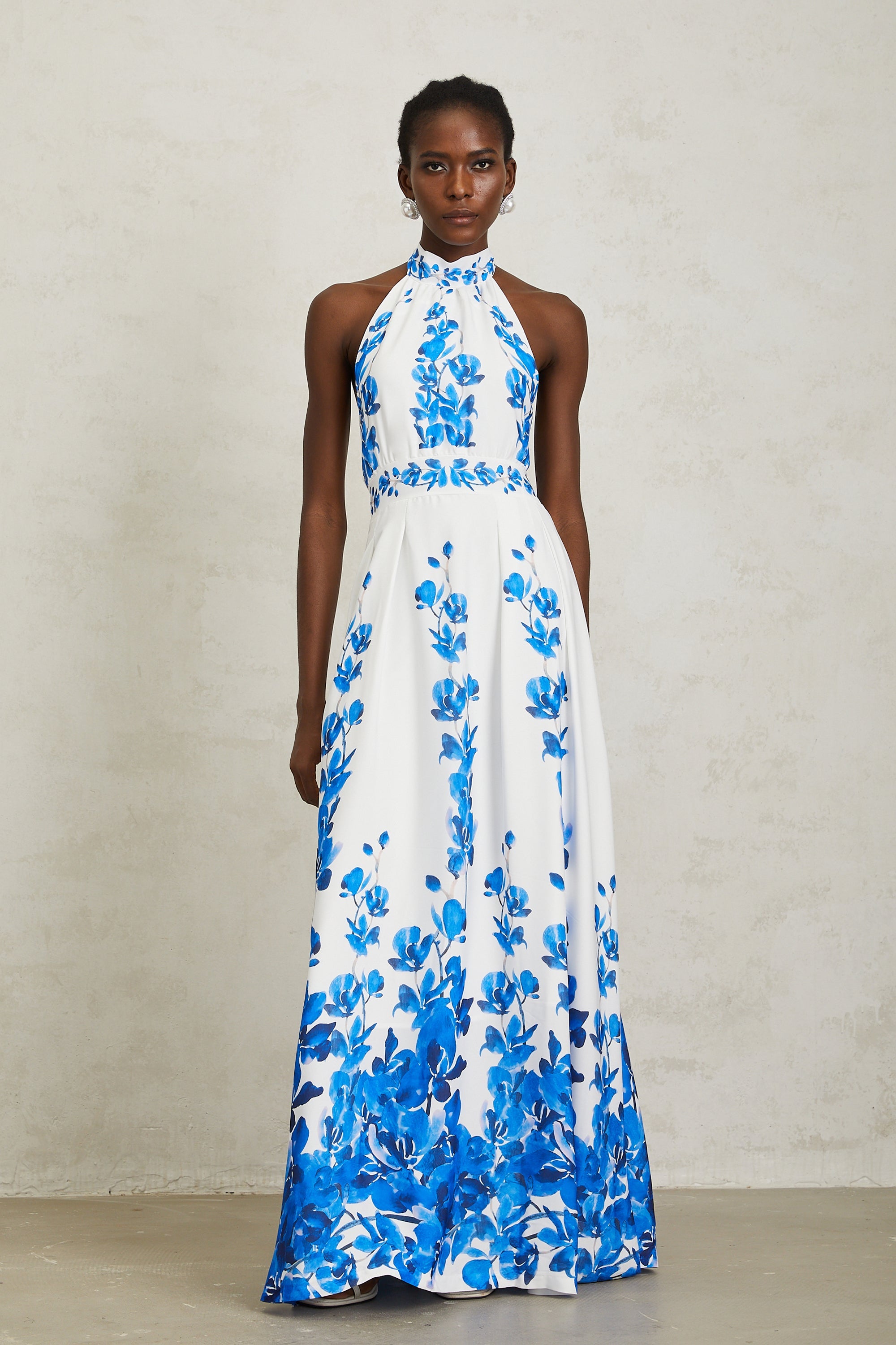 Lorena Blue Halterneck Floral Print Maxi Dress (Final Sale-US Only)