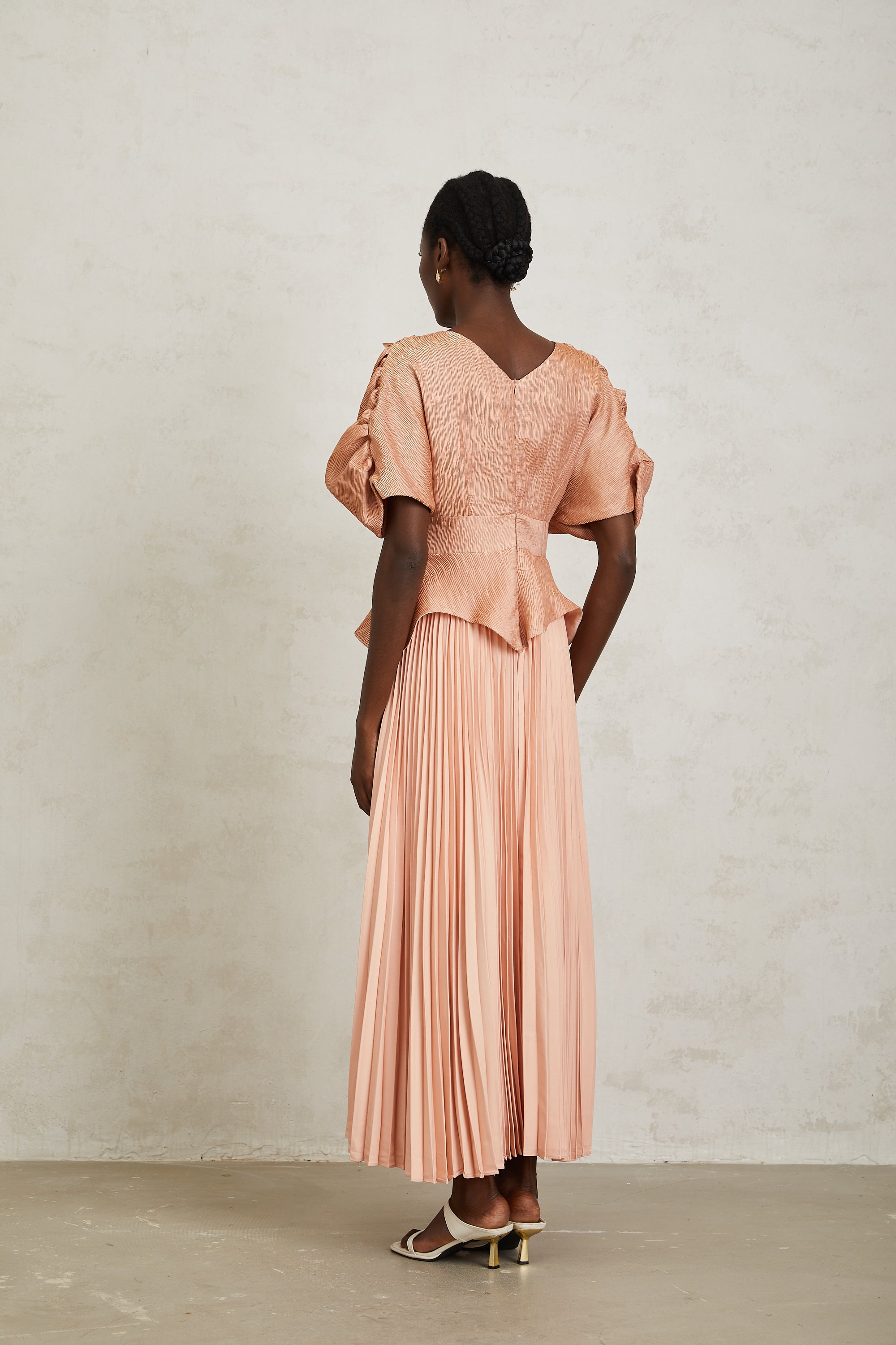 Camille Pink Floral Appliqué Pleated Maxi Dress (Final Sale-US Only)